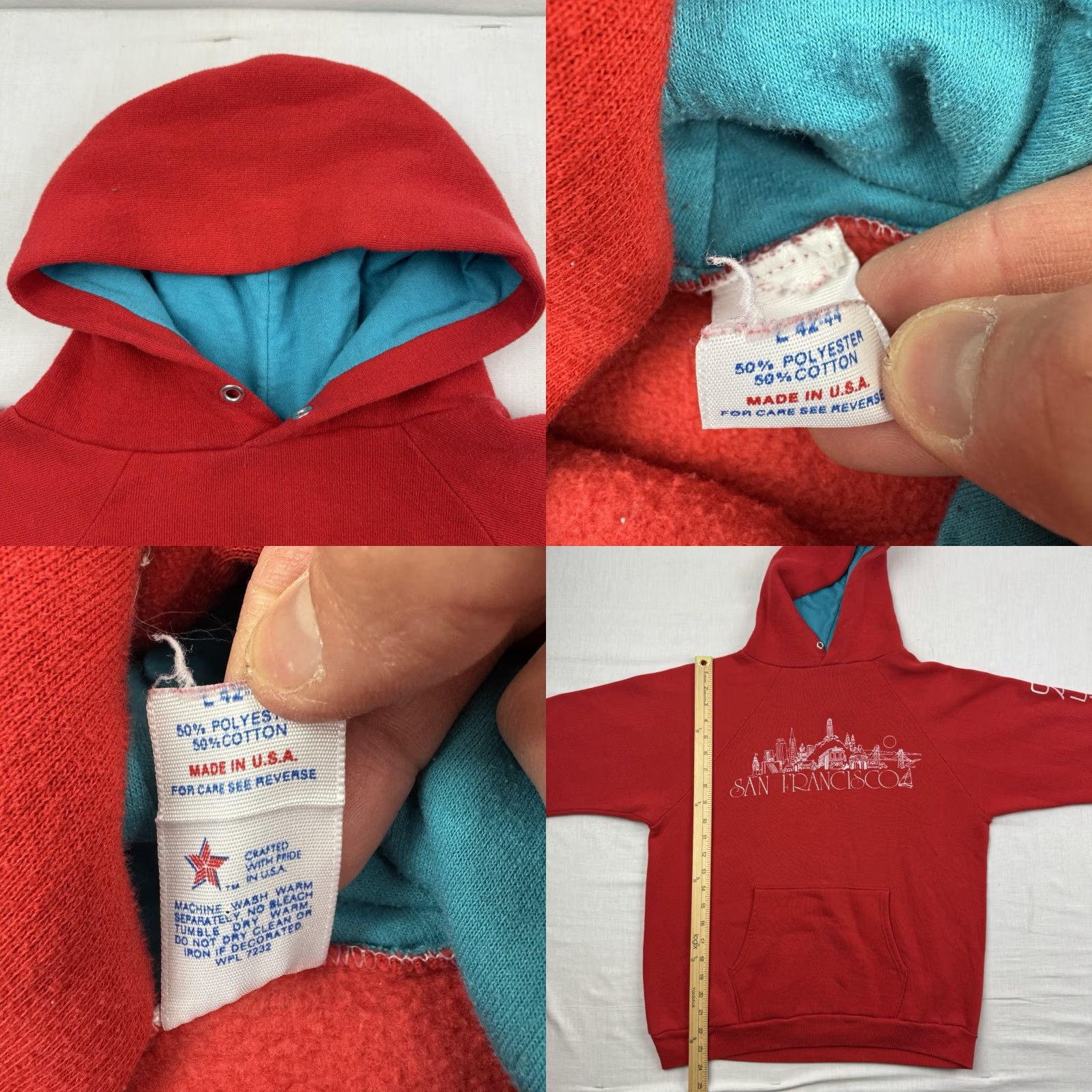 Vintage VINTAGE San Francisco California Hoodie 1980s Mens Large Red Raglan 2 Tone Hipster 90s City USA Pullover Size US L / EU 52-54 / 3 - 8 Thumbnail