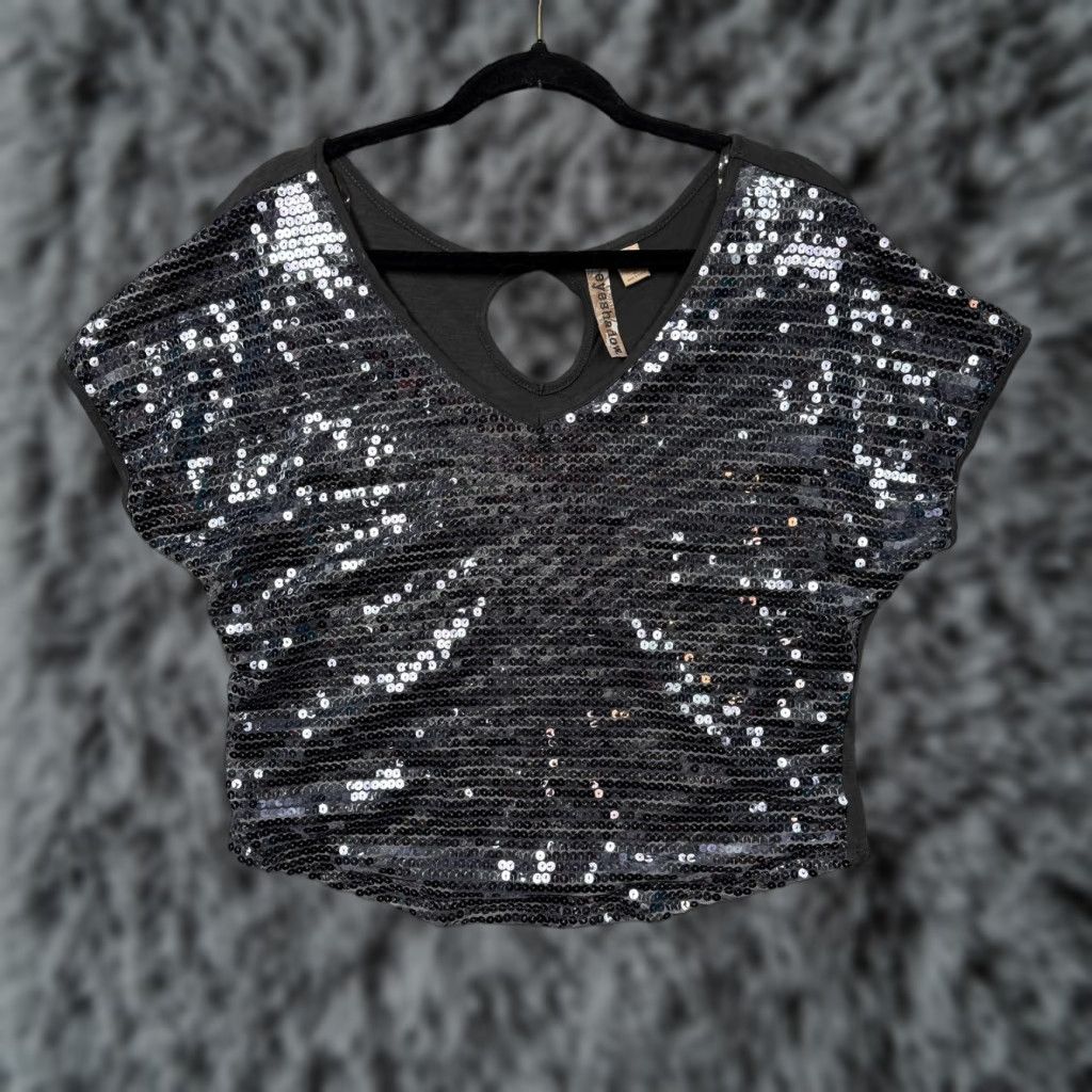 Vintage Eyeshadow Blouse M Gray Sequin Dolman Crop Clubwear Disco Party Y2K Boho Womens Girls Size M / US 6-8 / IT 42-44 - 1 Thumbnail