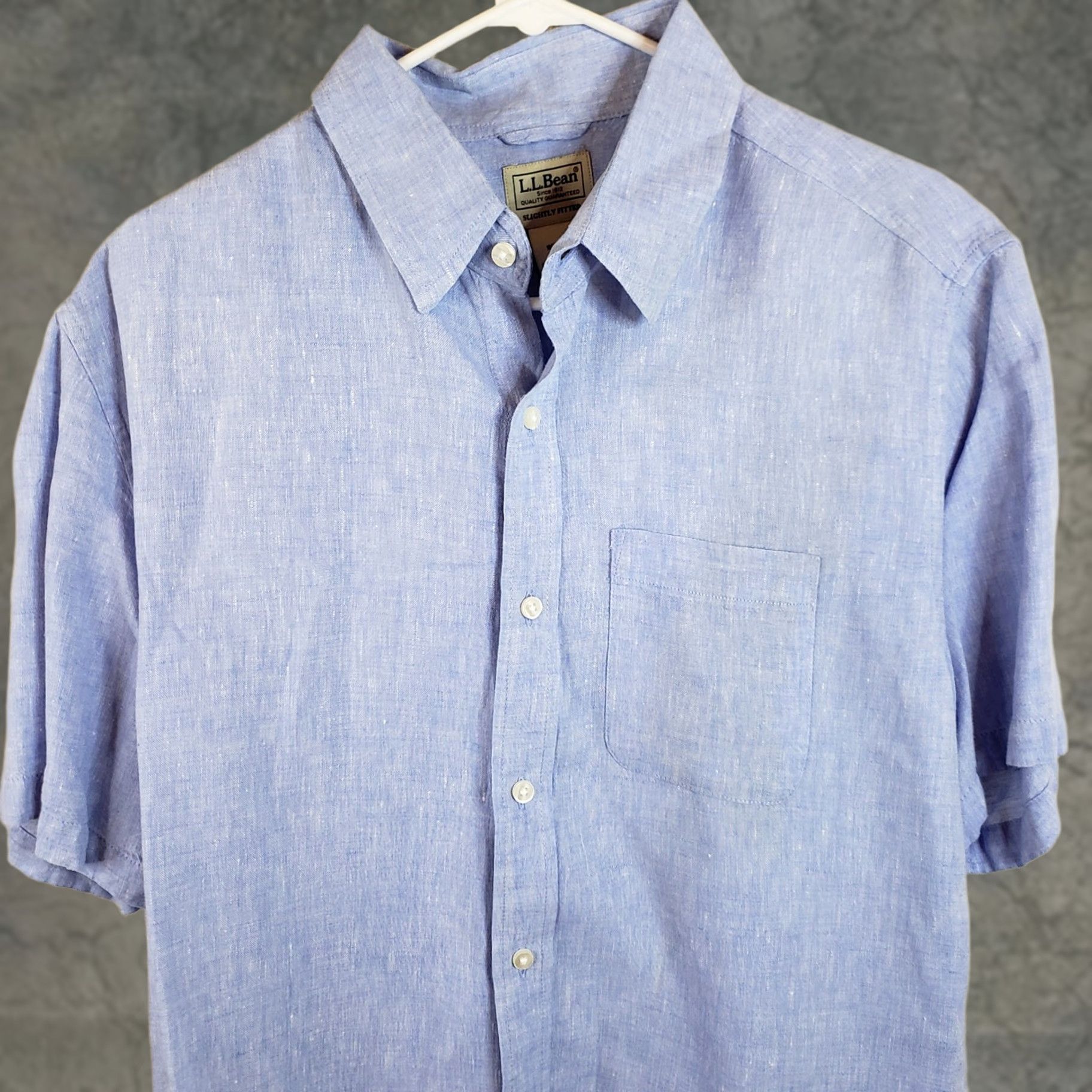 Vintage L.L.Bean Shirt Mens M Blue Linen Short Sleeve Button-Up Collared Lightweight Woven Striped Regular Fit Size US M / EU 48-50 / 2 - 1 Thumbnail