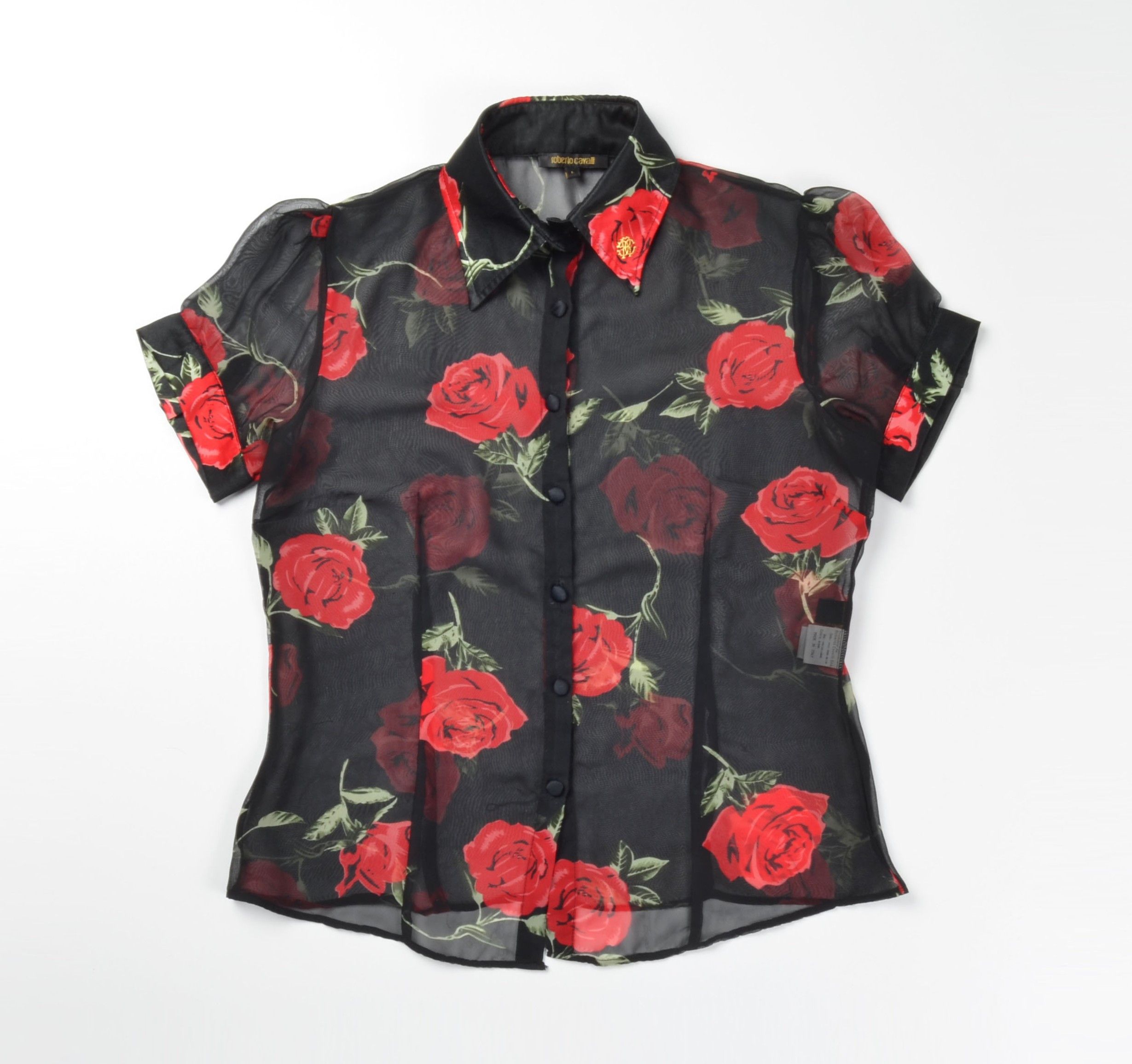 Roberto Cavalli Roberto Cavalli 90's Mesh Roses Sheer Button Up Blouse Size L / US 10 / IT 46 - 1 Thumbnail