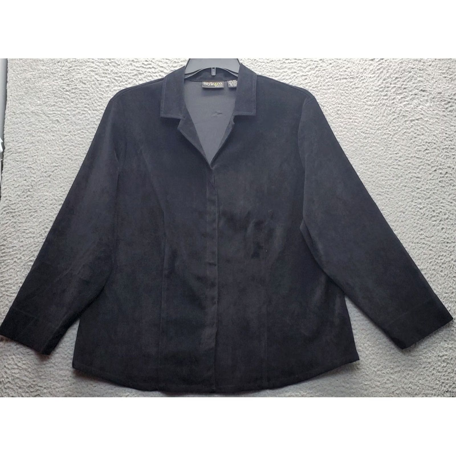 Vintage Style&co. Shacket Womens 18W Black Velour Pintuck Collared Inside Button Down Jacket Size XXL / US 16-18 / IT 52-54 - 2 Thumbnail