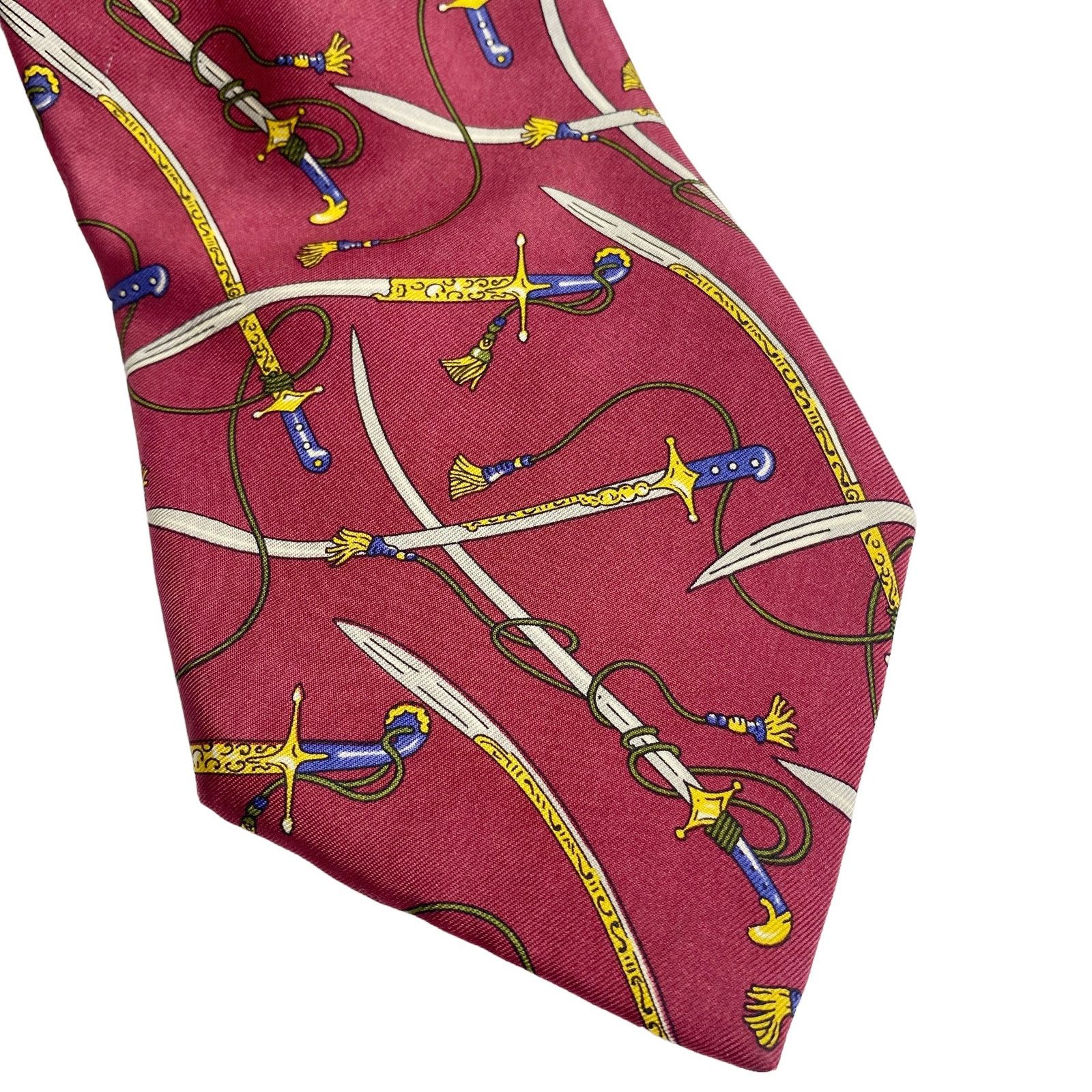 Lands' End Vintage Lands End Mens Red Sword Printed Silk Neck Tie Size ONE SIZE - 3 Thumbnail