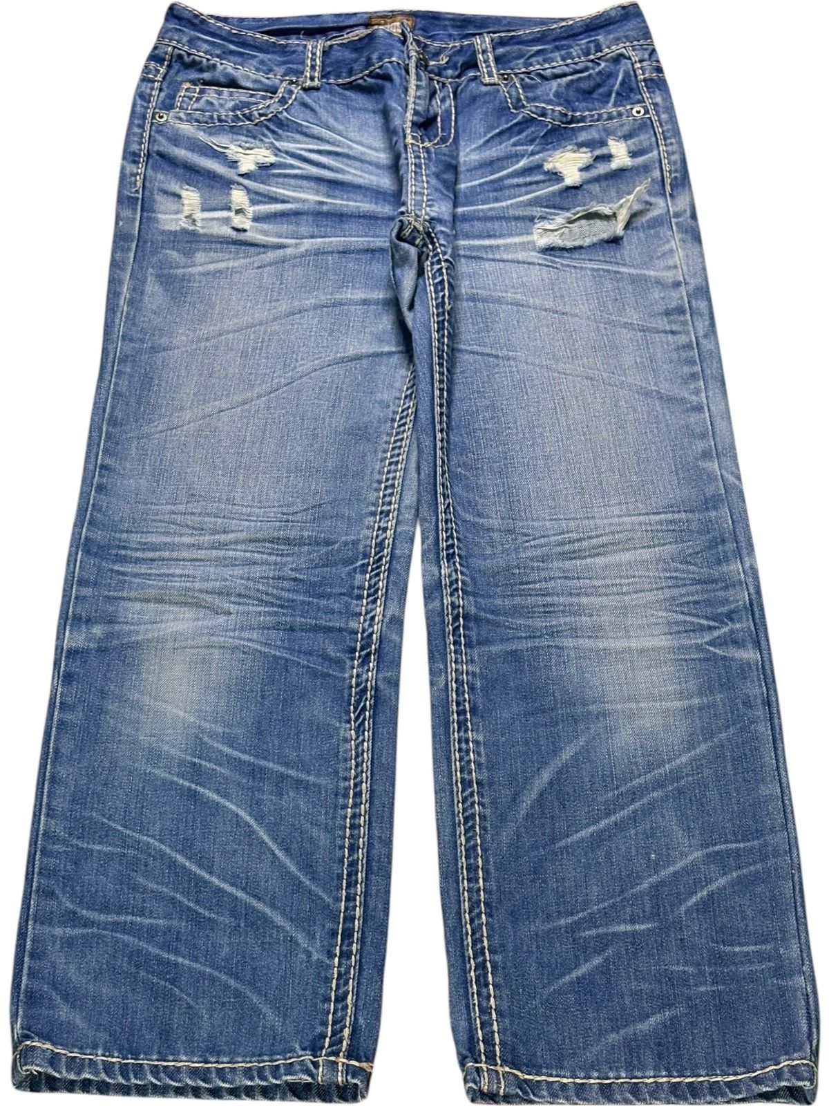 Japanese Brand Vintage Japanese Brand Blue Wash Distressed Ripped Jeans Size US 30 / EU 46 - 1 Thumbnail
