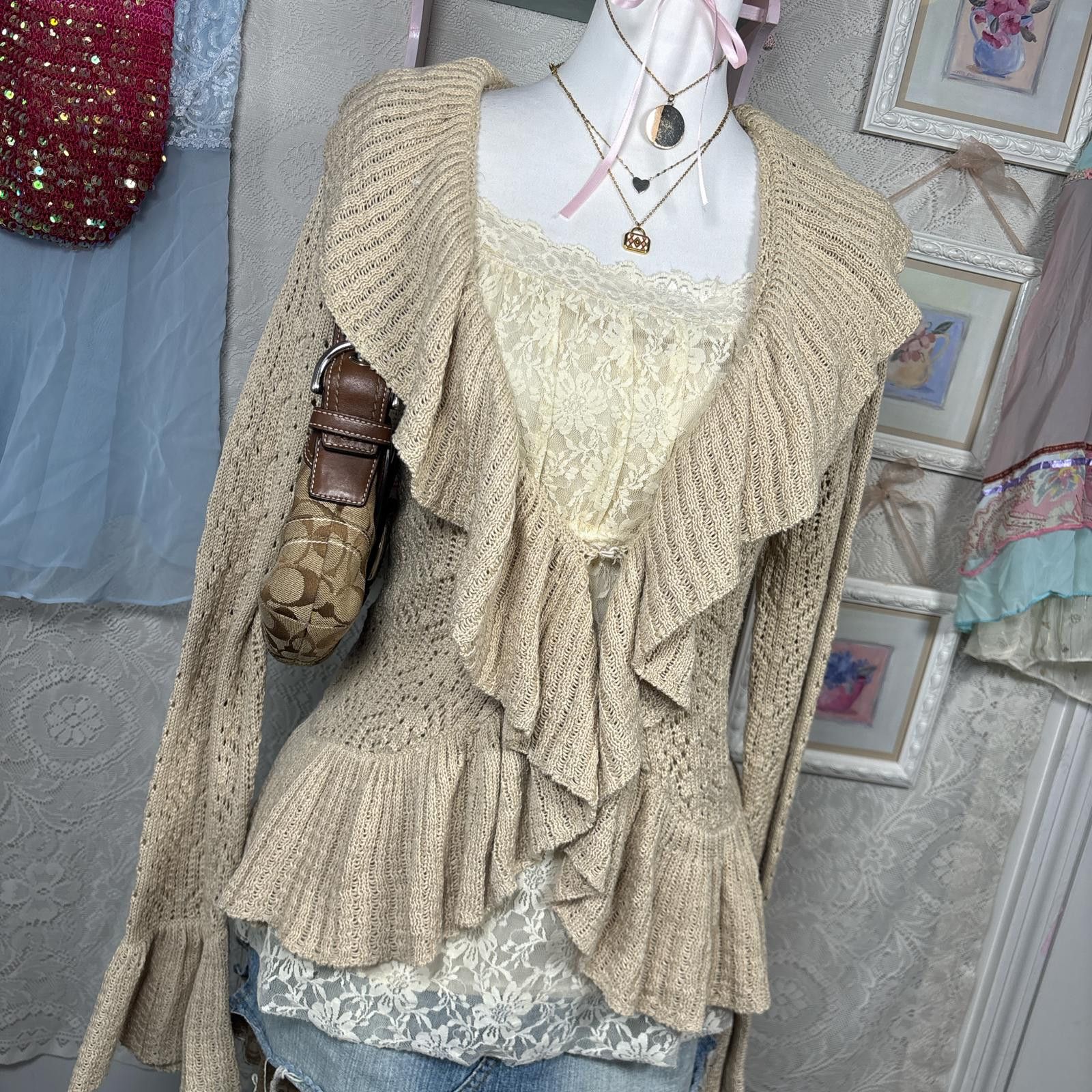 Other vintage cozy ruffle fitted cardigan Size L / US 10 / IT 46 - 3 Thumbnail
