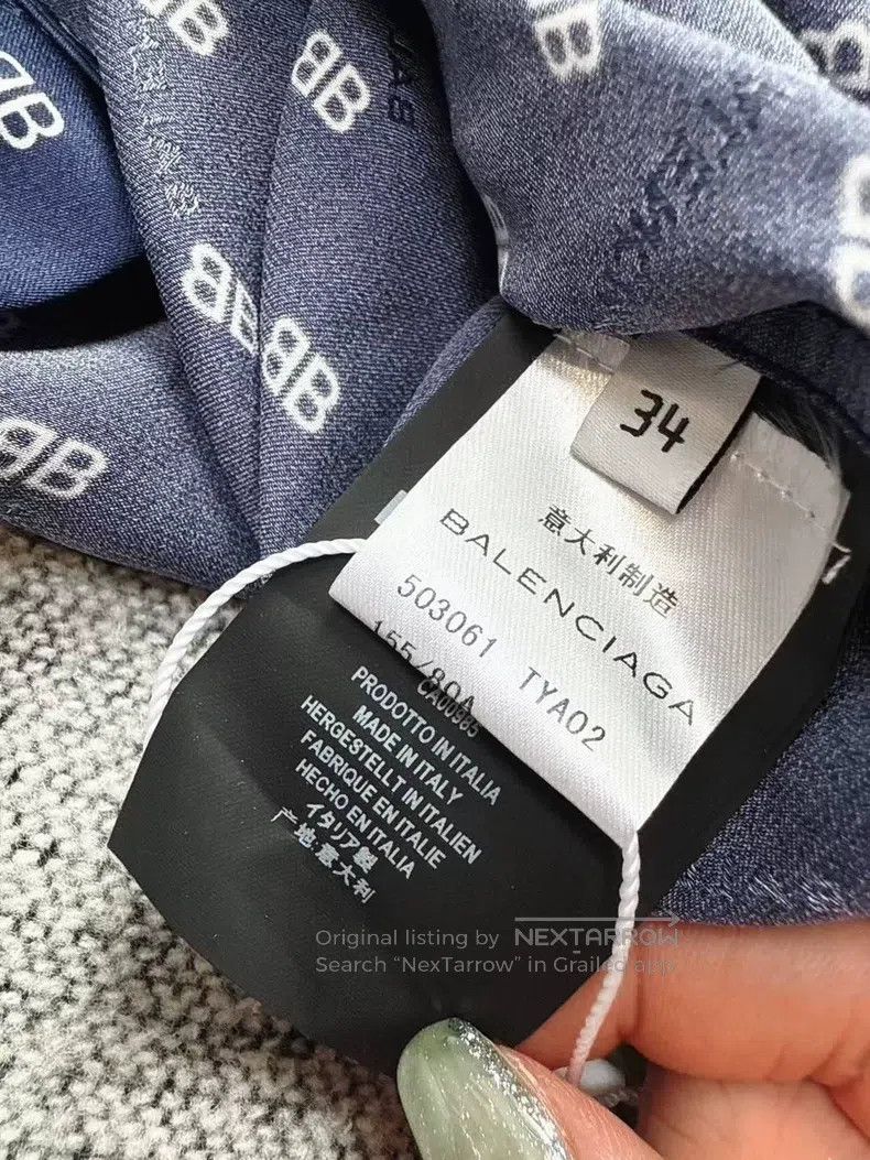 Balenciaga Dark Blue Full Print Mulberry Silk Shirt
