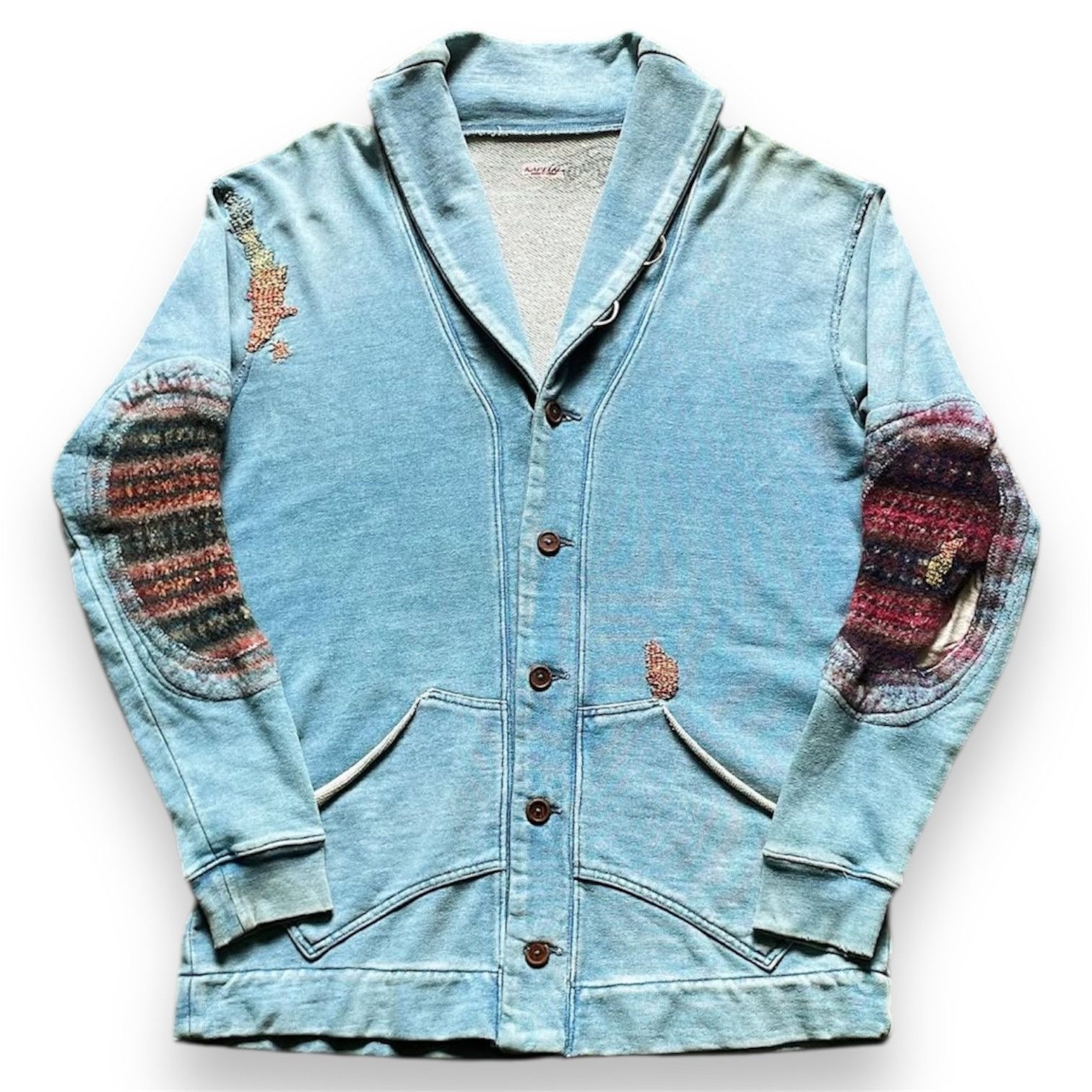 Kapital 2000s Kapital Kountry Wool Patch Boro Shawl Collar Cardigan Size US L / EU 52-54 / 3 - 1 Thumbnail