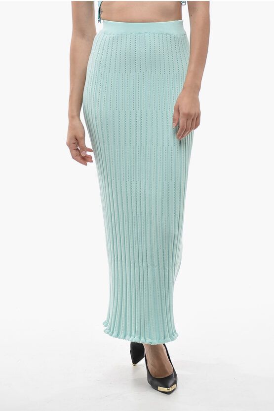 image of Aeron Ribbed Aria Maxi Skirt With Elastic Waistband in Light Blue, Women's (Size Medium)