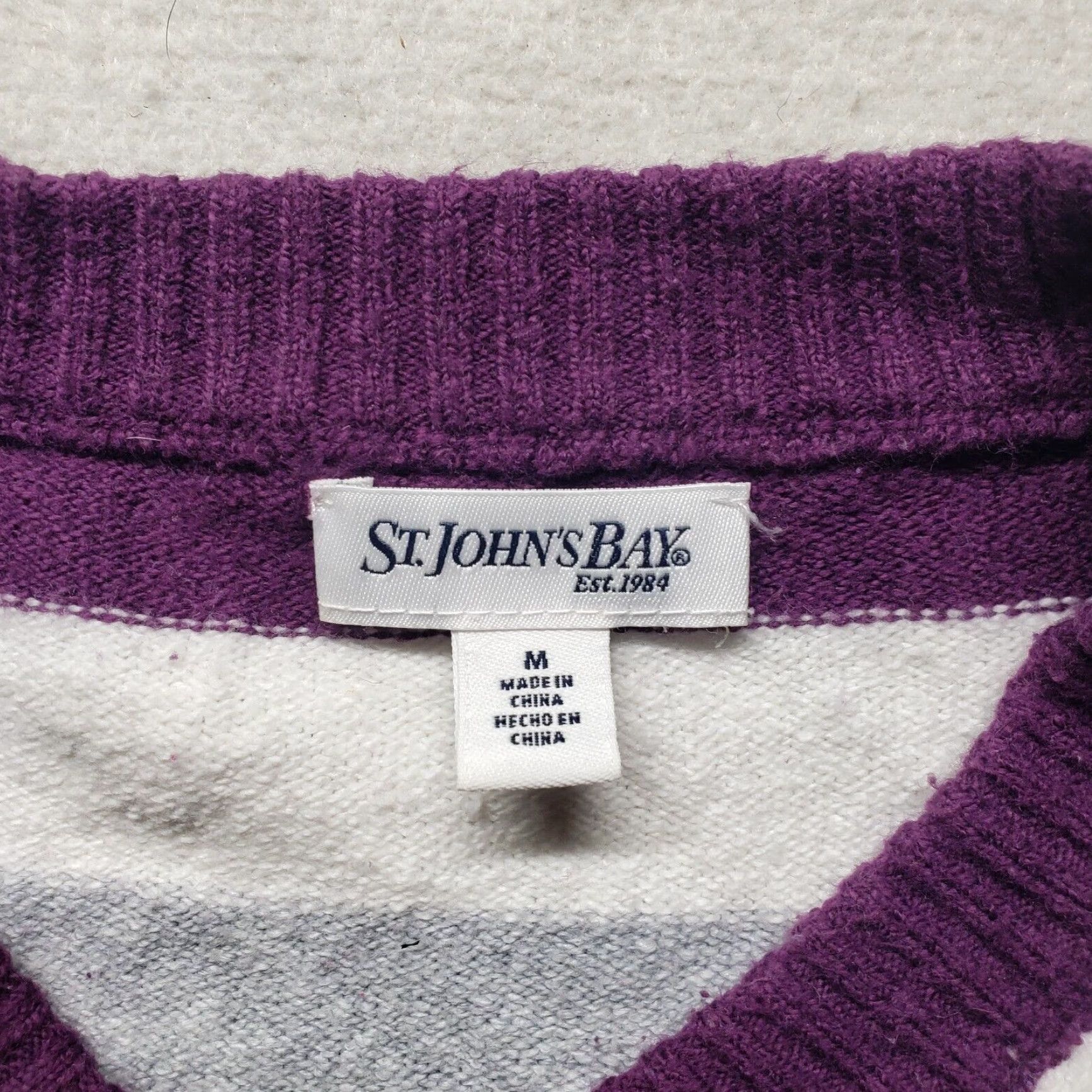 Vintage St. John's Bay Women's Purple White Striped Long Sleeve Sweater Adult Medium Size M / US 6-8 / IT 42-44 - 3 Thumbnail