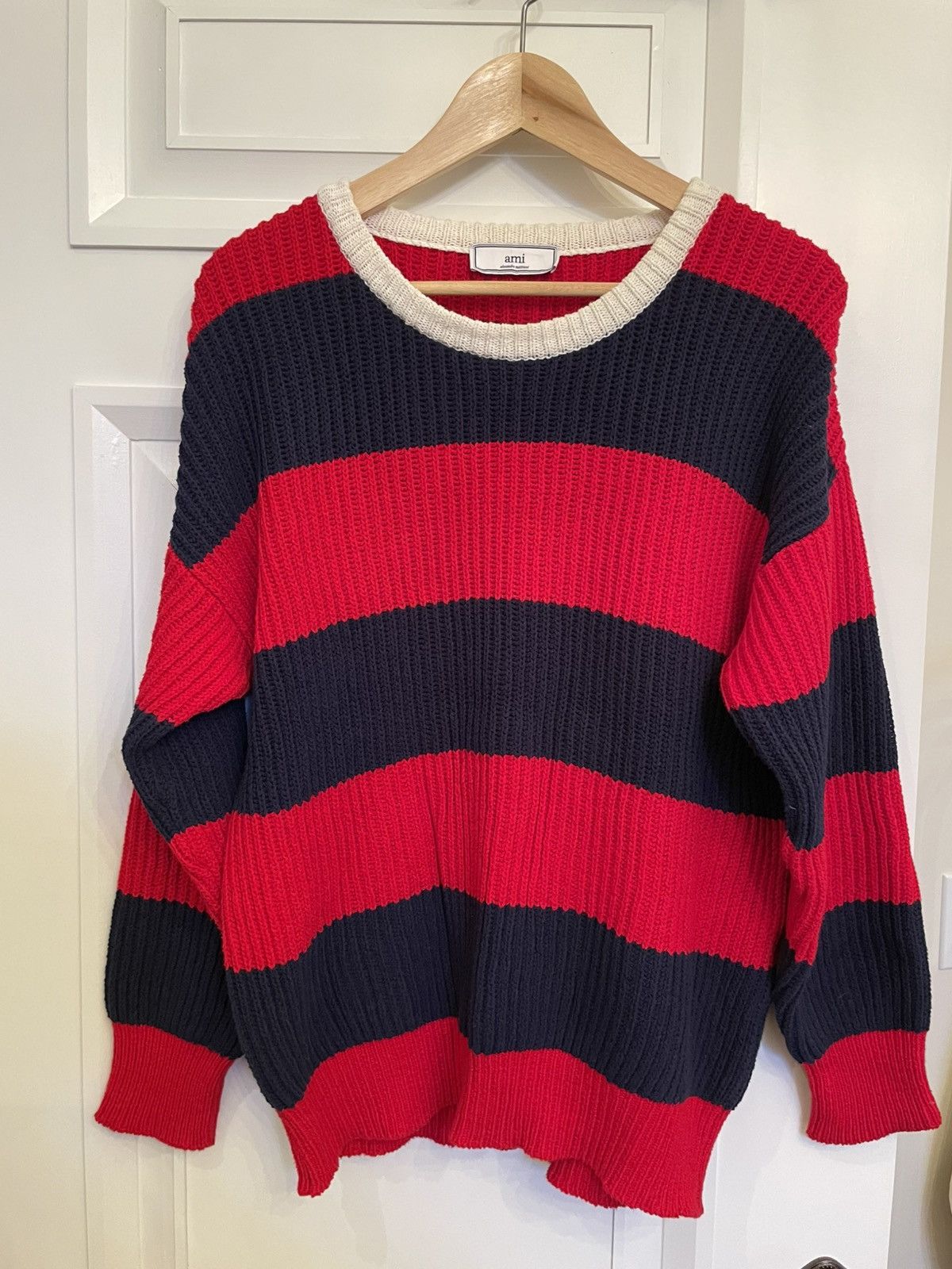 AMI ami Cotton knit sweater navy red Size US M / EU 48-50 / 2 - 1 Thumbnail