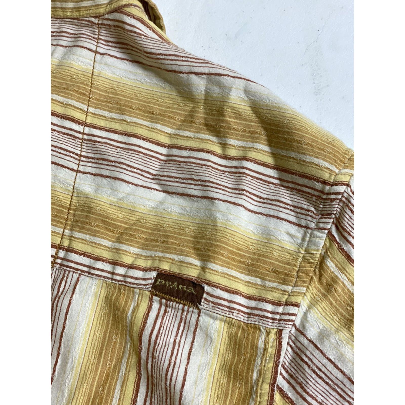 Prana Prana Mens Medium Gold Stripe Textured Short Sleeve Shirt Cotton Blend M Size US M / EU 48-50 / 2 - 7 Thumbnail