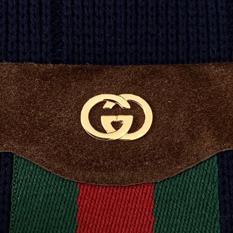 Gucci Gucci Dark blue red green webbing wool V-neck long-sleeved Size US S / EU 44-46 / 1 - 6 Thumbnail