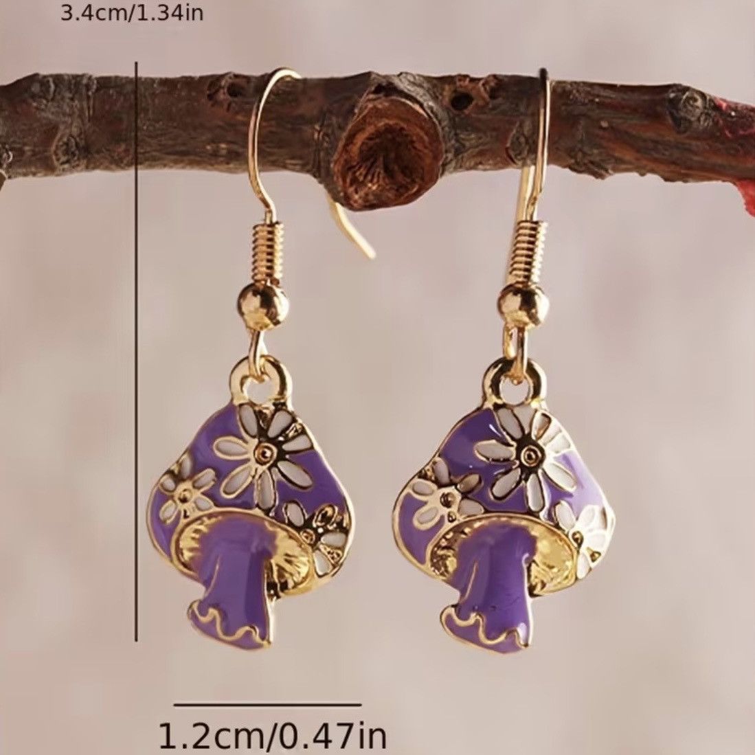 Other Gold Tone Purple Enamel Mushroom Floral Cute Dangle Earrings Size ONE SIZE - 3 Thumbnail