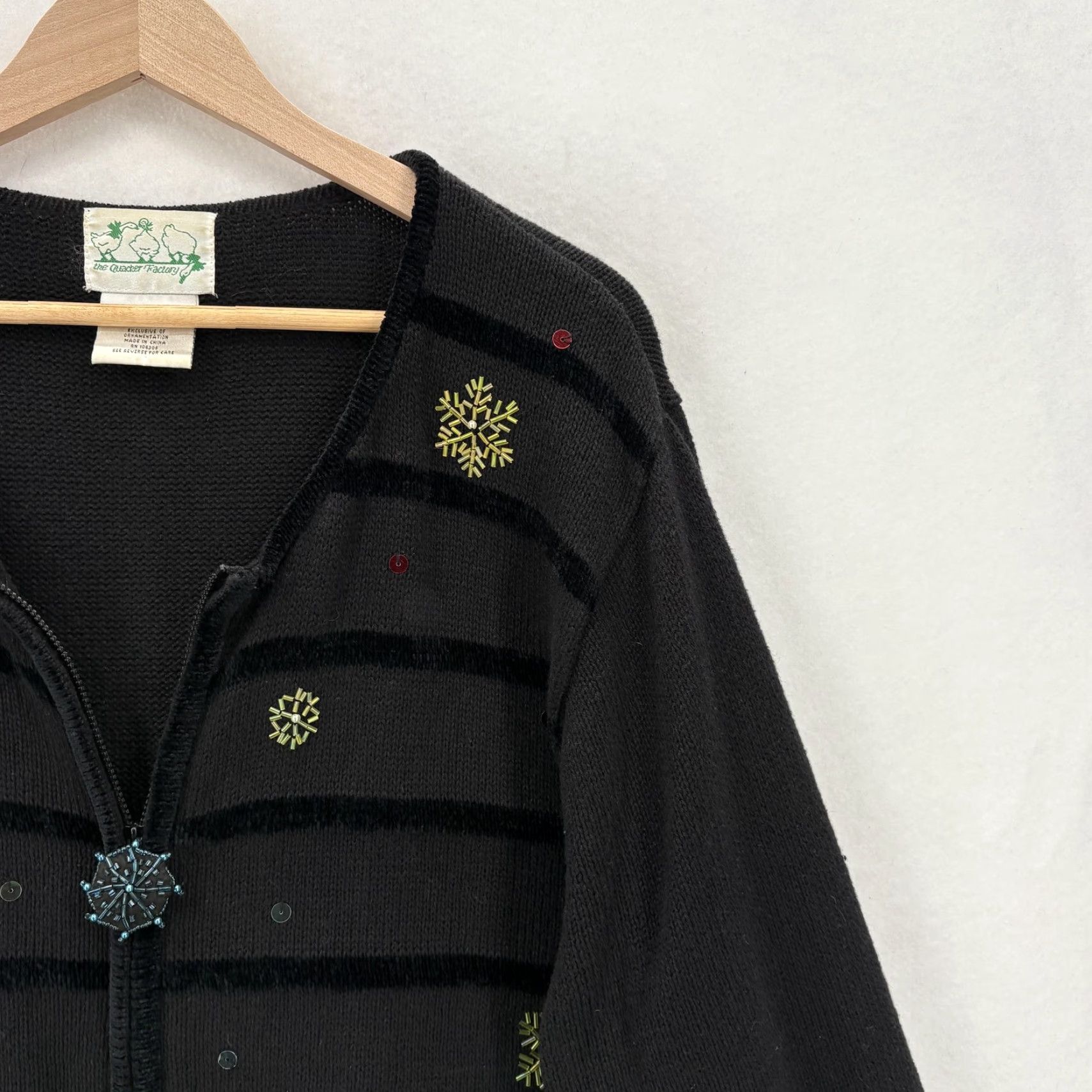 Quacker Factory VINTAGE The Quacker Factory Sweater Womens 2X Black Full Zip Snowman Embellished Size XXL / US 16-18 / IT 52-54 - 2 Thumbnail