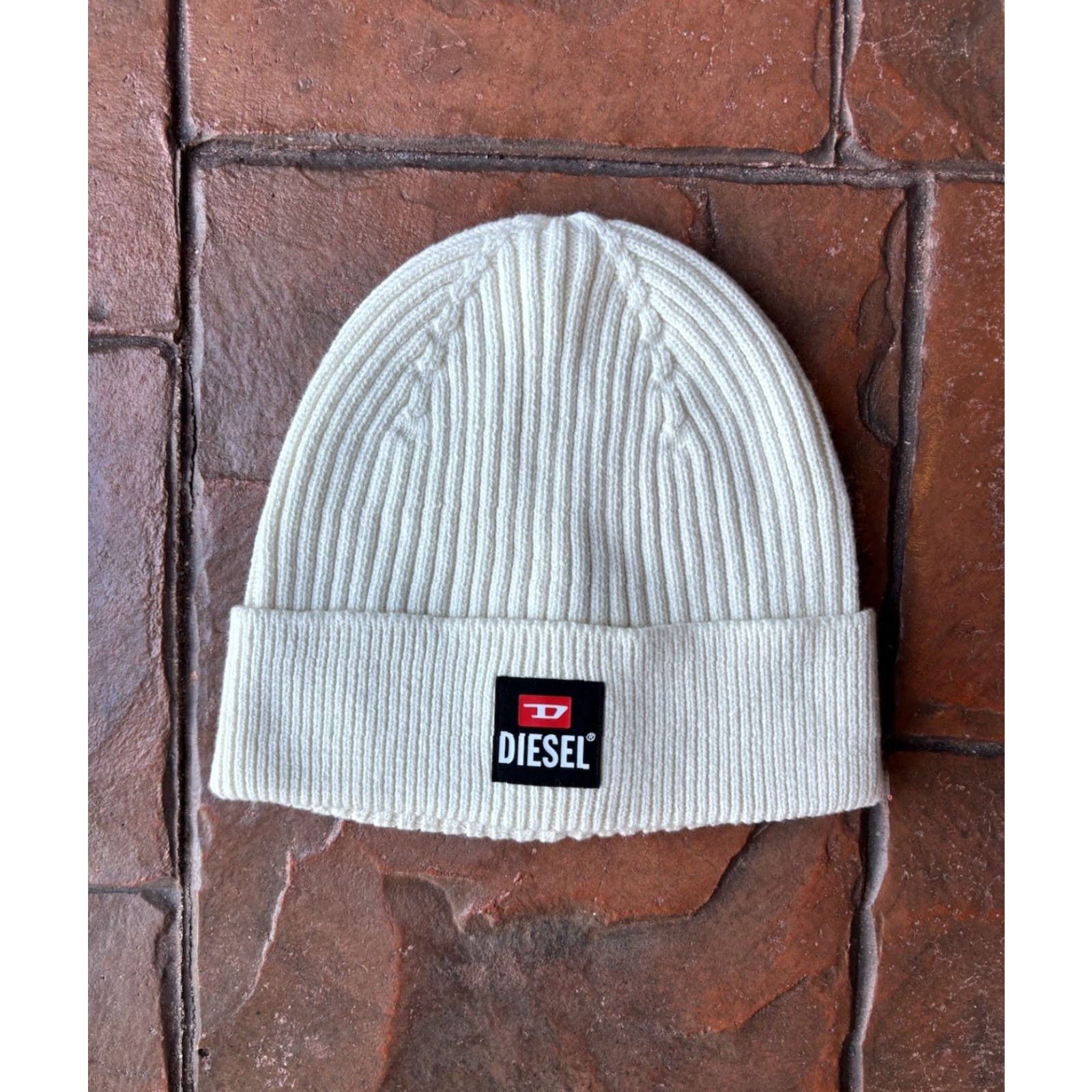 Diesel VINTAGE Diesel Beanie Hat Unisex Adults One Size Cream Knit Reversible 90s Size ONE SIZE - 2 Thumbnail