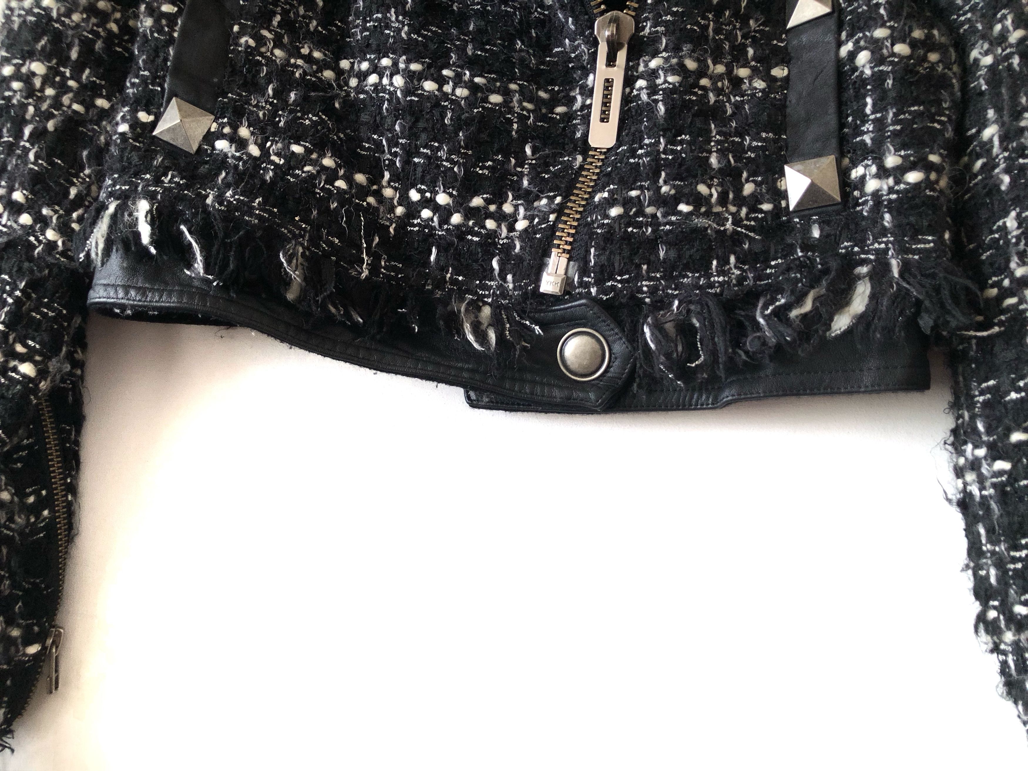 Japanese Brand RARE🔥JAPAN AULA AILA COW LEATHER TWEED STUDS DOUBLE COLLAR Size XS / US 0-2 / IT 36-38 - 9 Thumbnail