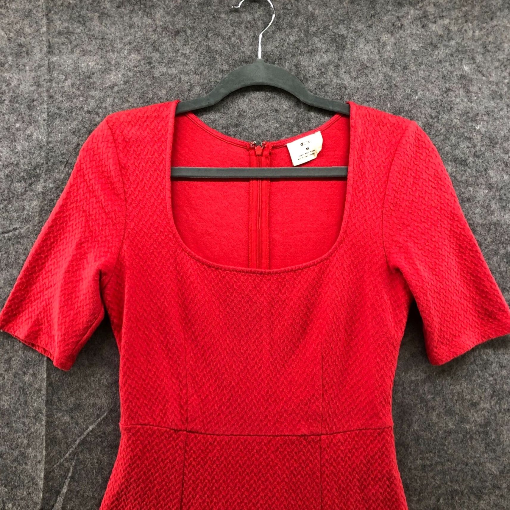 Urban Outfitters VINTAGE Urban Outfitters Women's Dress Short Sleeve Square Neck Fit Flare Cotton Knit Red M Size 32" / US 10 / IT 46 - 3 Thumbnail