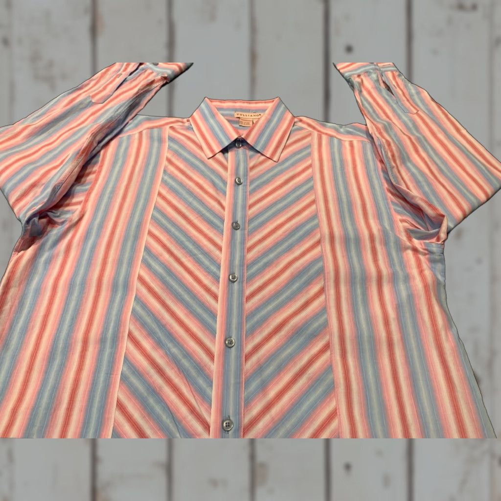 Pinko TULLIANO Shirt Men Large L Casual Button-Up Long Sleeve Striped Pink Cotton Size US L / EU 52-54 / 3 - 1 Thumbnail
