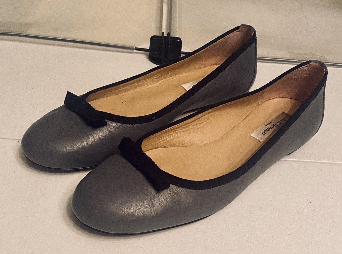 Lk Bennett L K Bennett Grey Leather Black Grosgrain Trim/bow Vamp 38.5 Shoes, Women's