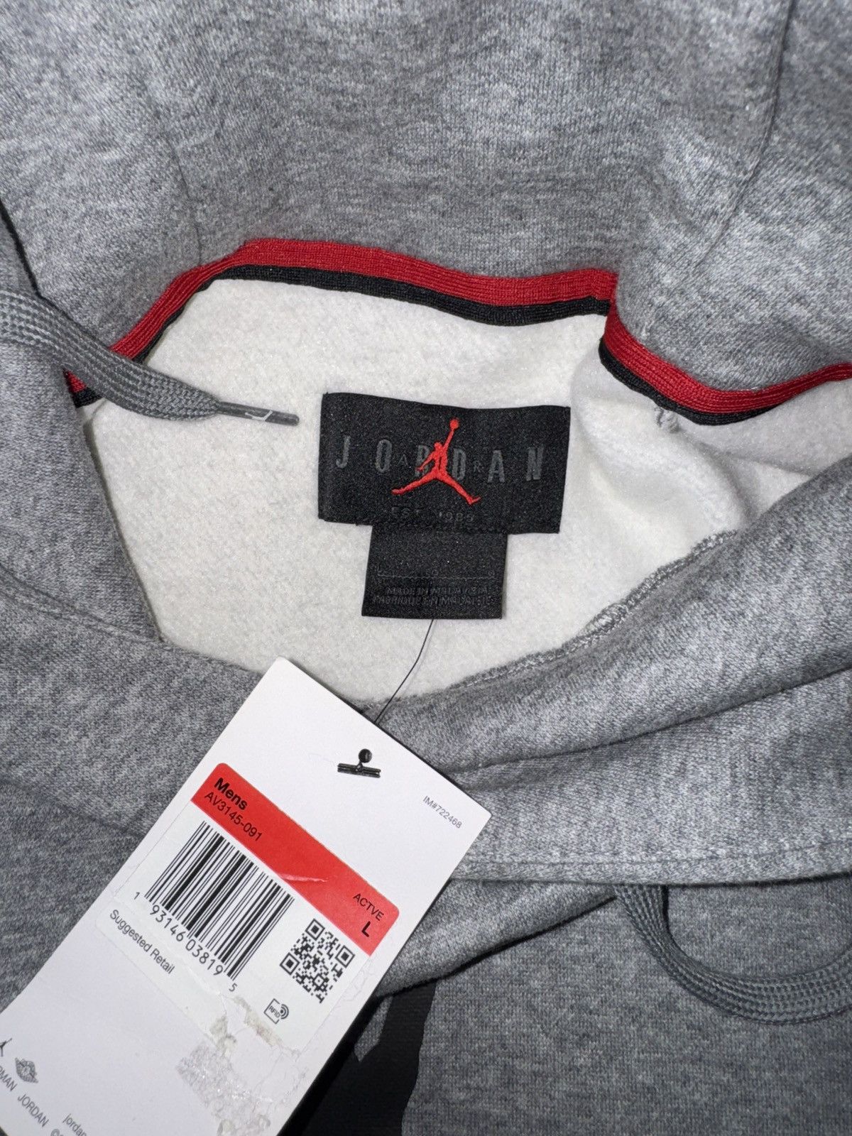 Nike Mens Nike Air Jordan Fleece Logo Hoodie size L Grey Heather Size US L / EU 52-54 / 3 - 7 Thumbnail