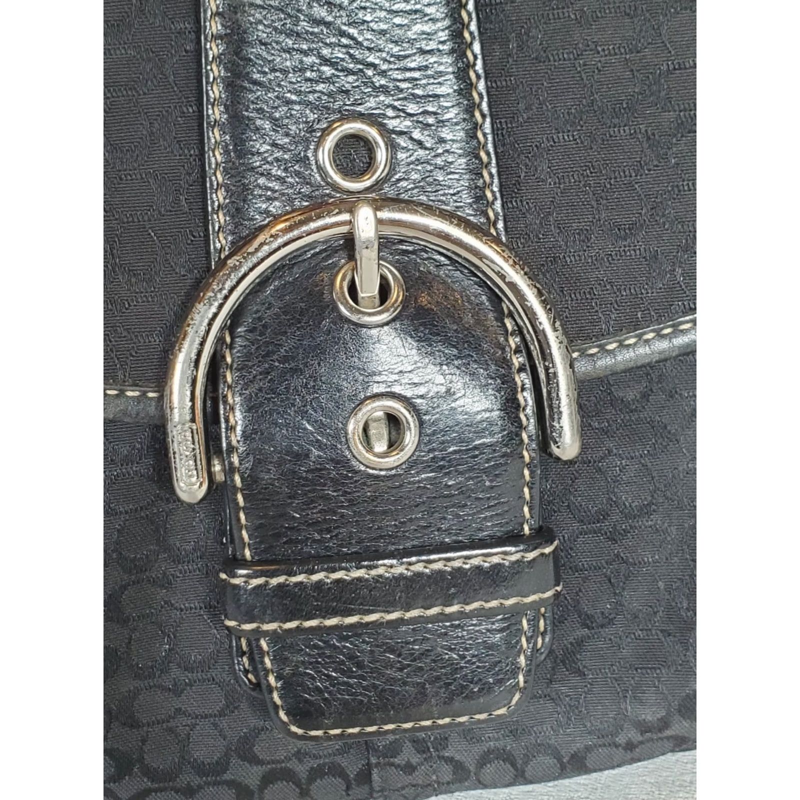 Coach VTG Coach Soho Shoulder Bag Black Signature C Monogram Jacquard Canvas Leather Crossbody/Shoulder Bag Womens Small 90s Designer Velvet Buckle Accent Size ONE SIZE - 6 Thumbnail