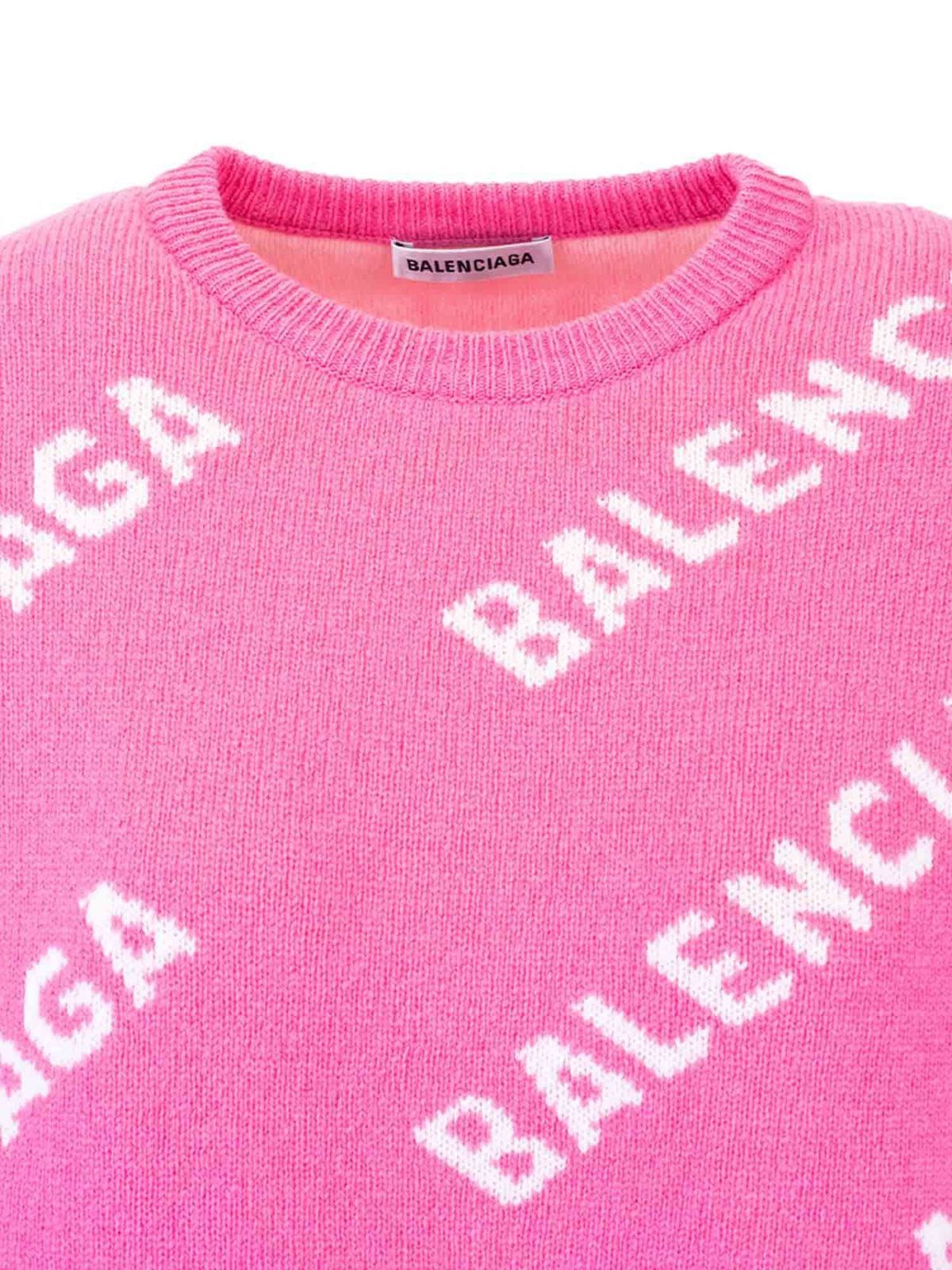 Balenciaga o1mt1gz0924 Allover Logo Sweater in Pink/White Size XL / US 12-14 / IT 48-50 - 2 Thumbnail