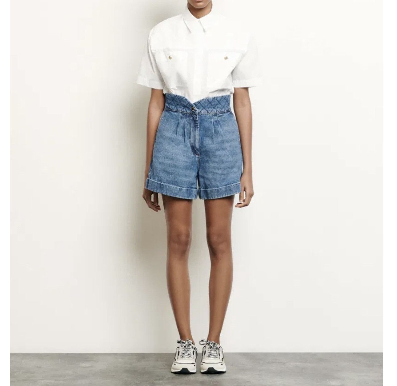 Designer × Sandro Sandro oldmoney style quilted denim shorts Size 26" / US 2 / IT 38 - 3 Thumbnail