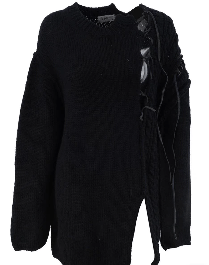 Yohji Yamamoto Yohji Yamamoto Men's Cutout Tie Detail Knit Sweater K18 Size US L / EU 52-54 / 3 - 1 Thumbnail