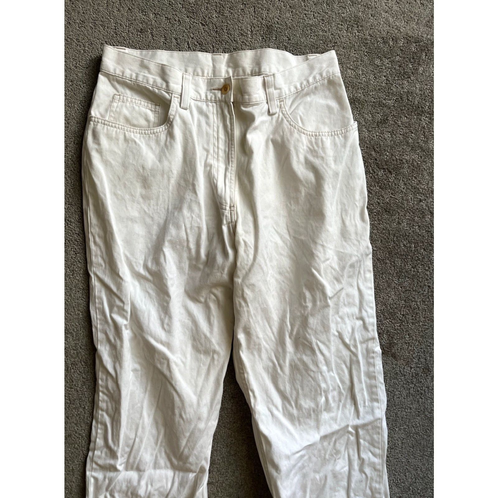 Vintage LL Bean Jeans White Denim Stretch Classic Straight 12 Regular Women Pants Cotton Blend Spandex Pocket 33 in Waist Vintage? (No) Size 33" - 2 Thumbnail