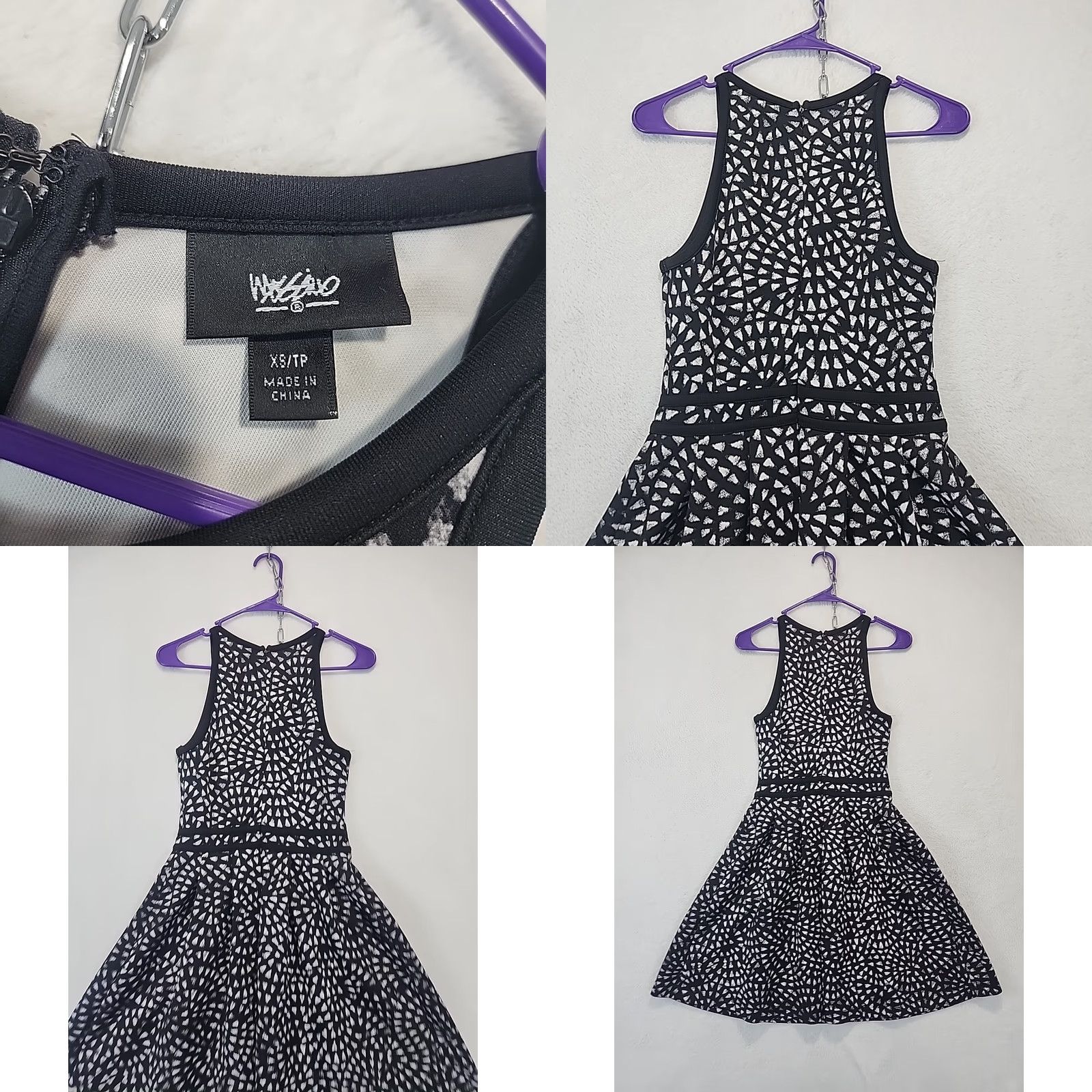 Mossimo Mossimo Geometric Print A-line Mini Dress Black White Women's XS Sleeveless Round Neck Zip Glitter Lined Casual Office Party/Cocktail Vintage No Size XS / US 0-2 / IT 36-38 - 9 Thumbnail