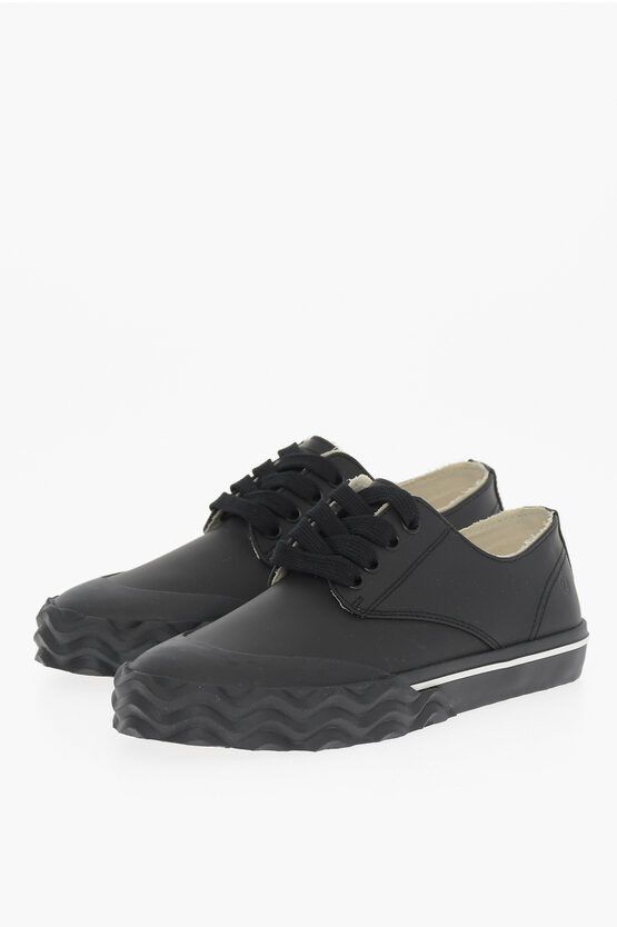image of Maison Margiela Leather Low-Top Sneakers With Wave Sole in Black, Women's (Size 6)