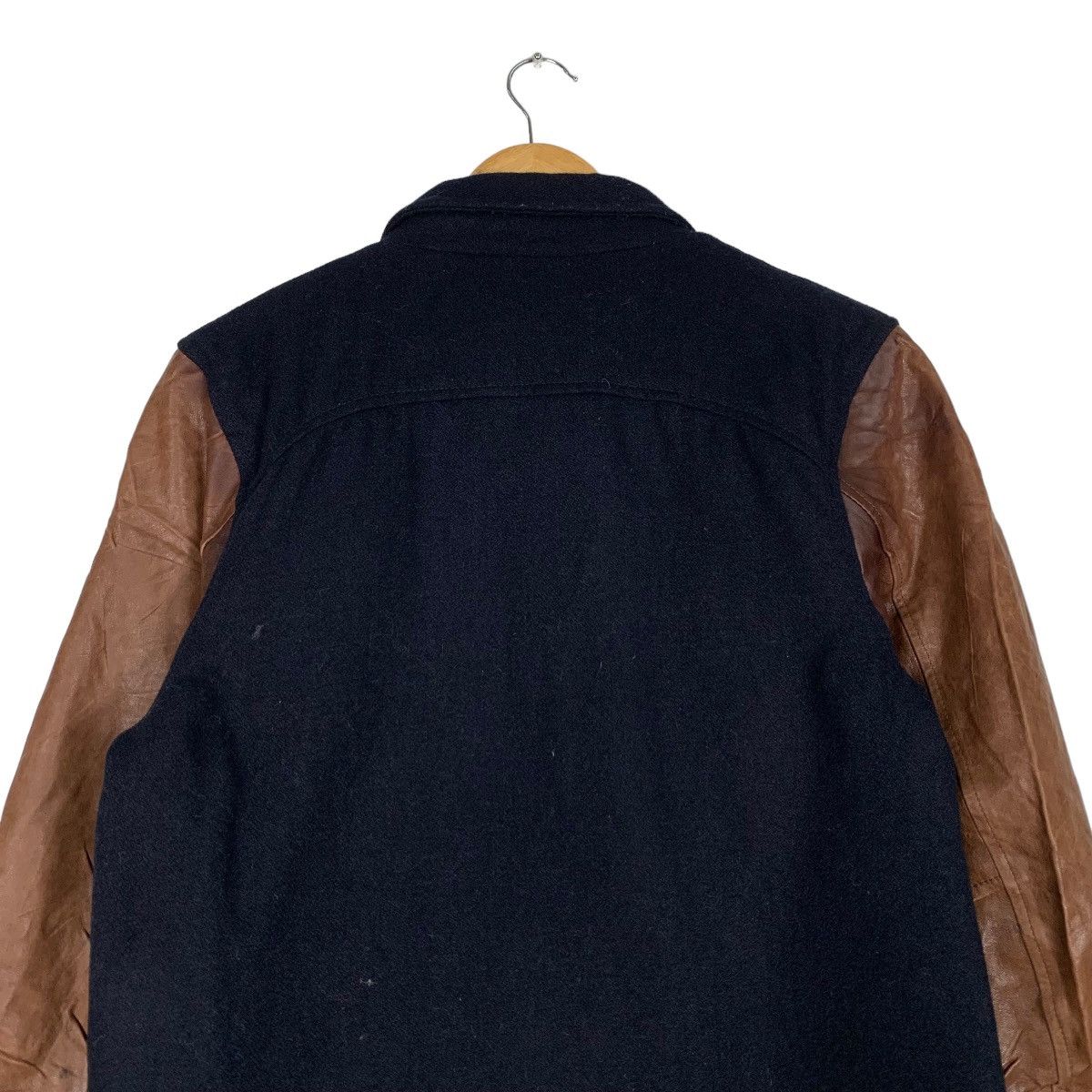 Japanese Brand REHACER Sheepskin Sleeve Navy Wool Bomber Jacket #1031-C46 Size US M / EU 48-50 / 2 - 8 Thumbnail