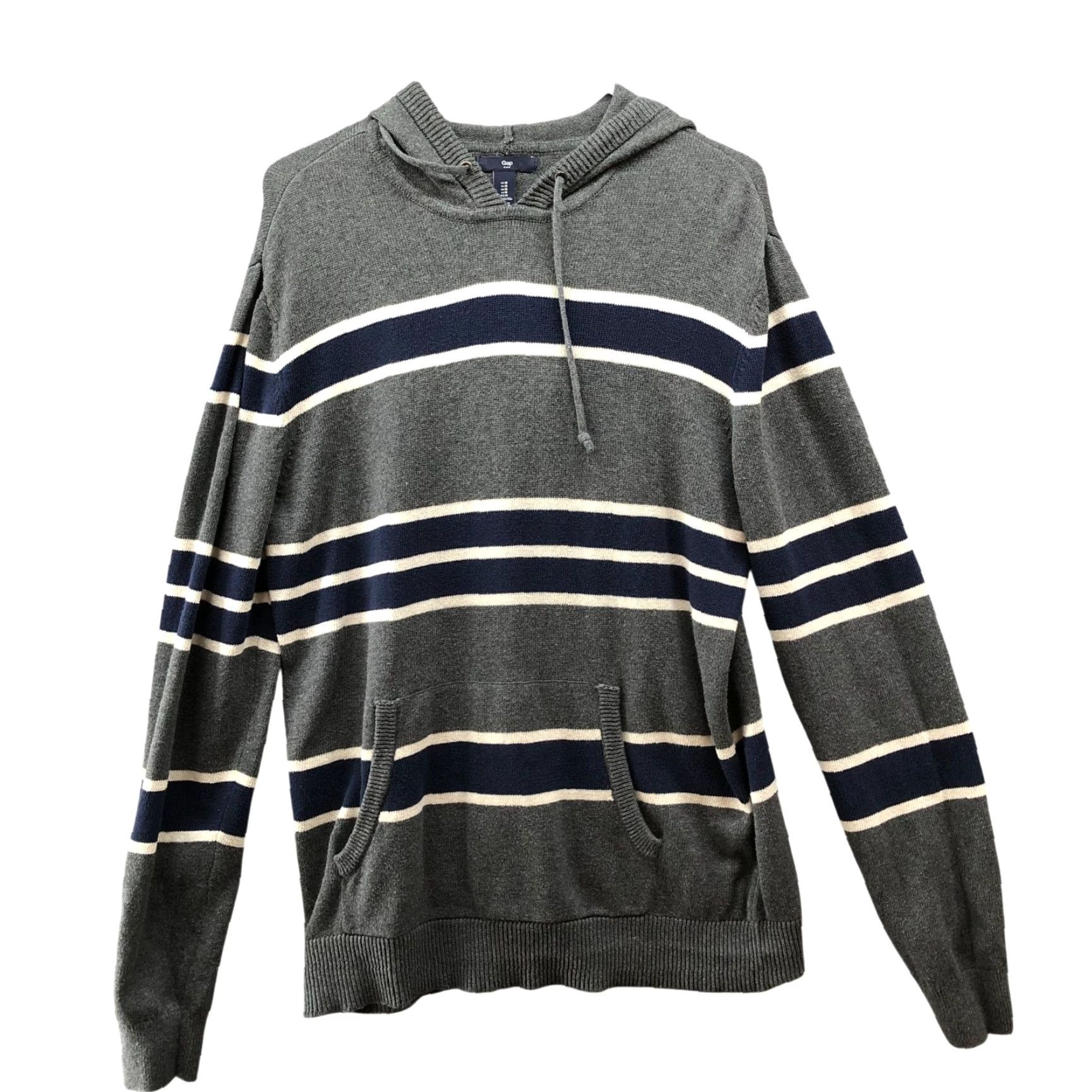 Gap Gap Pullover Hoodie Sweater Mens M Gray Striped Cotton Knit Size US M / EU 48-50 / 2 - 2 Thumbnail