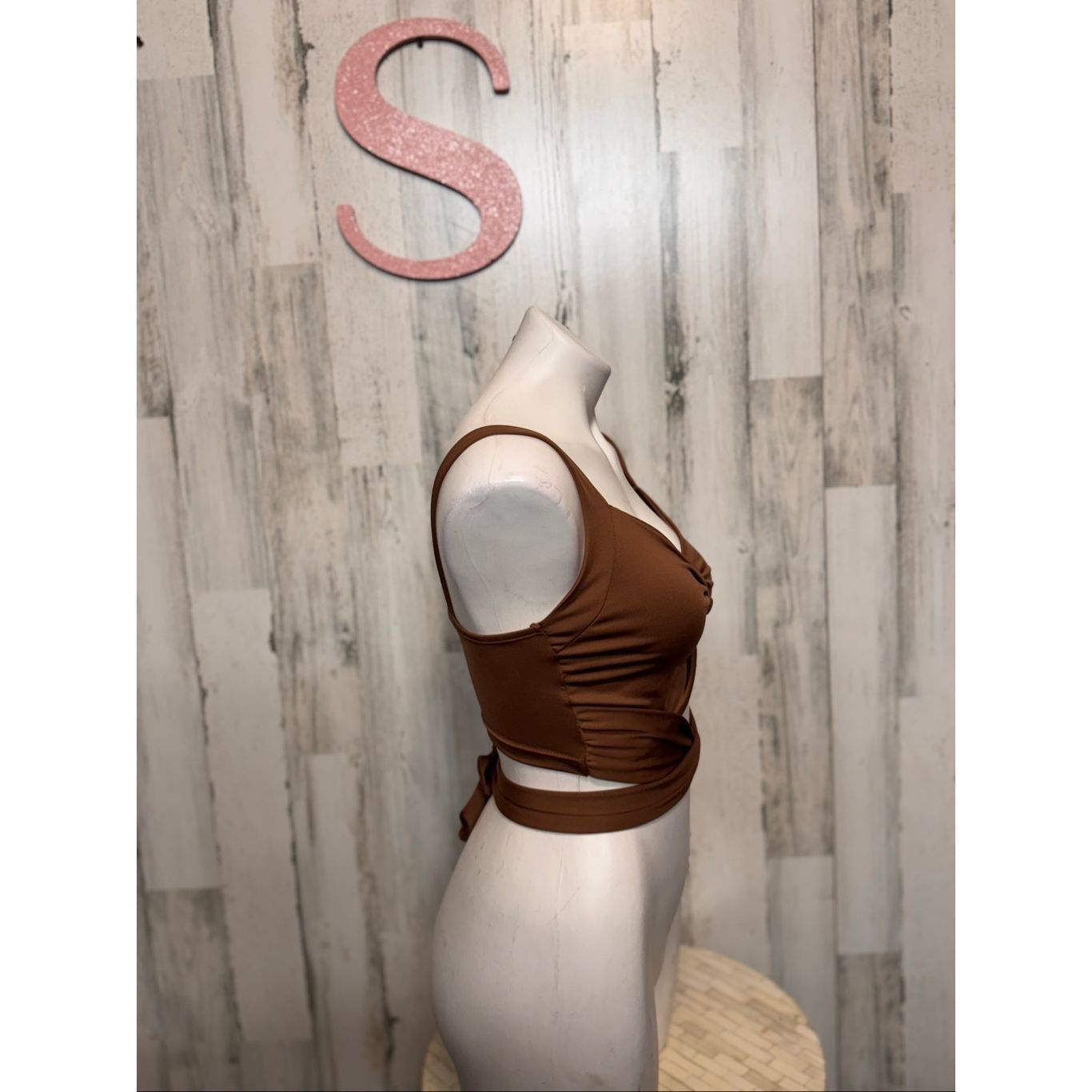 Other Brown Twist Front Wrap Crop Top – Size Small Size S / US 4 / IT 40 - 6 Thumbnail