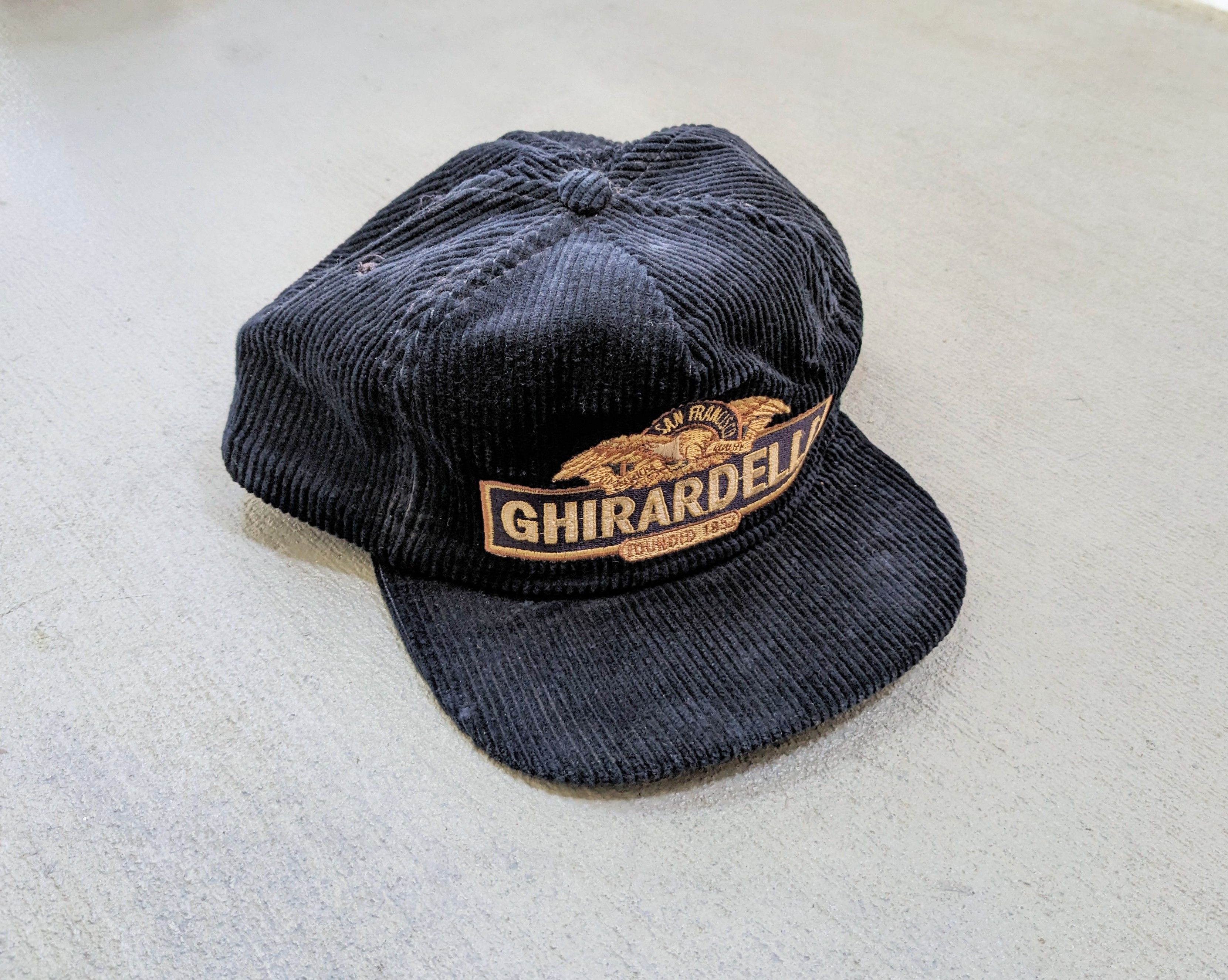 image of Vintage Ghirardelli Hat Corduroy Navy Blue Usa Cap, Men's