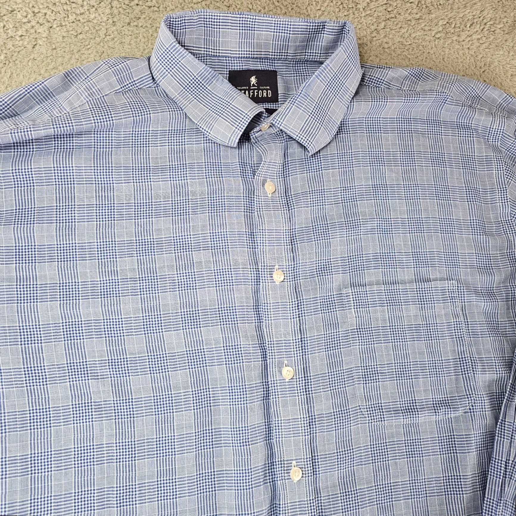 Stafford Stafford Dress Shirt Men's 18 34/35 Blue Check Travel Broadcloth Long Sleeve Shirt Size 48R - 3 Thumbnail