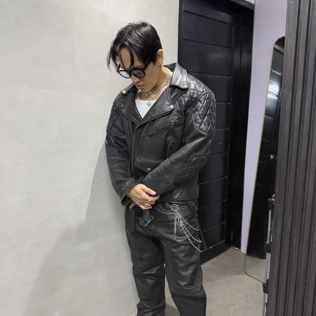 Kadoya evo diamond lattice cable stayed leather jacket
