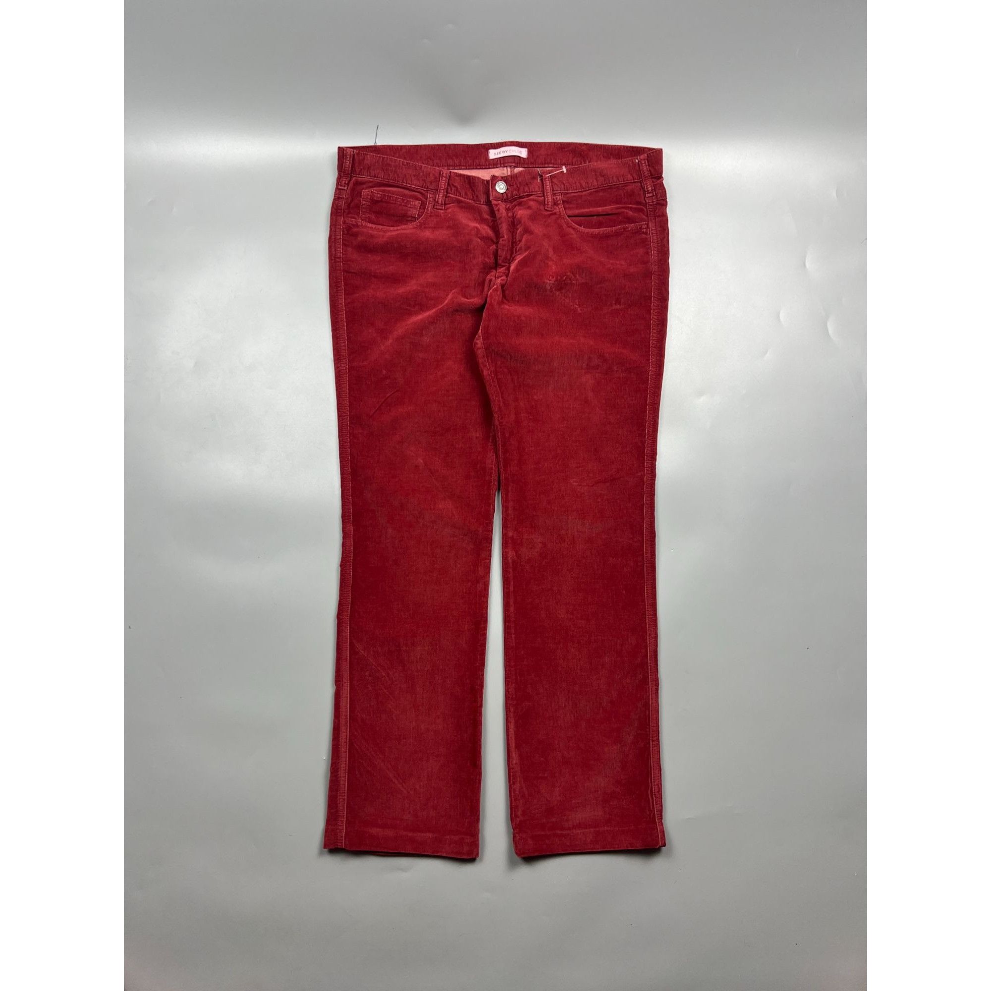 See by Chloe See By Chloe Low Waist Red Corduroy Pants (Y0887) Size 24" / US 00 / IT 34 - 1 Thumbnail
