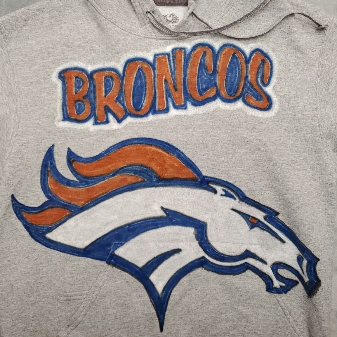Fruit Of The Loom Bronco Hoodie Mens M Full Zip Gray Hooded Horse Street Art Sweatshirt Hand Made Size US M / EU 48-50 / 2 - 2 Thumbnail