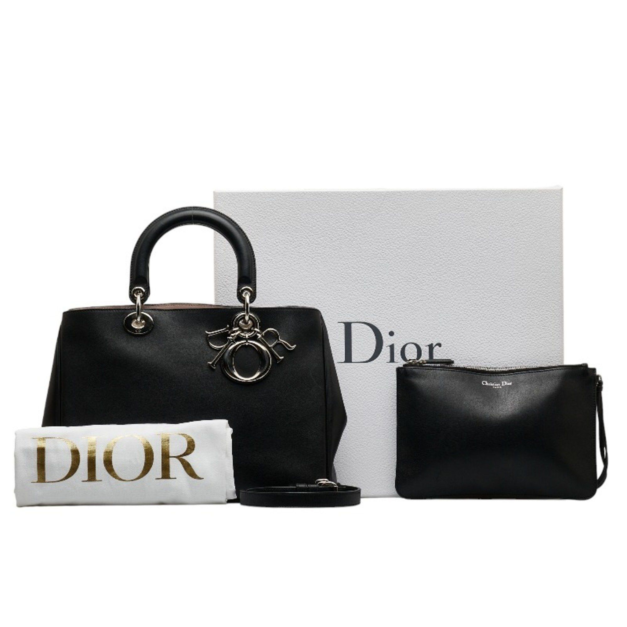 image of Christian Dior Dior Diorissimo Handbag Shoulder Bag Black Leather Ladies, Women's