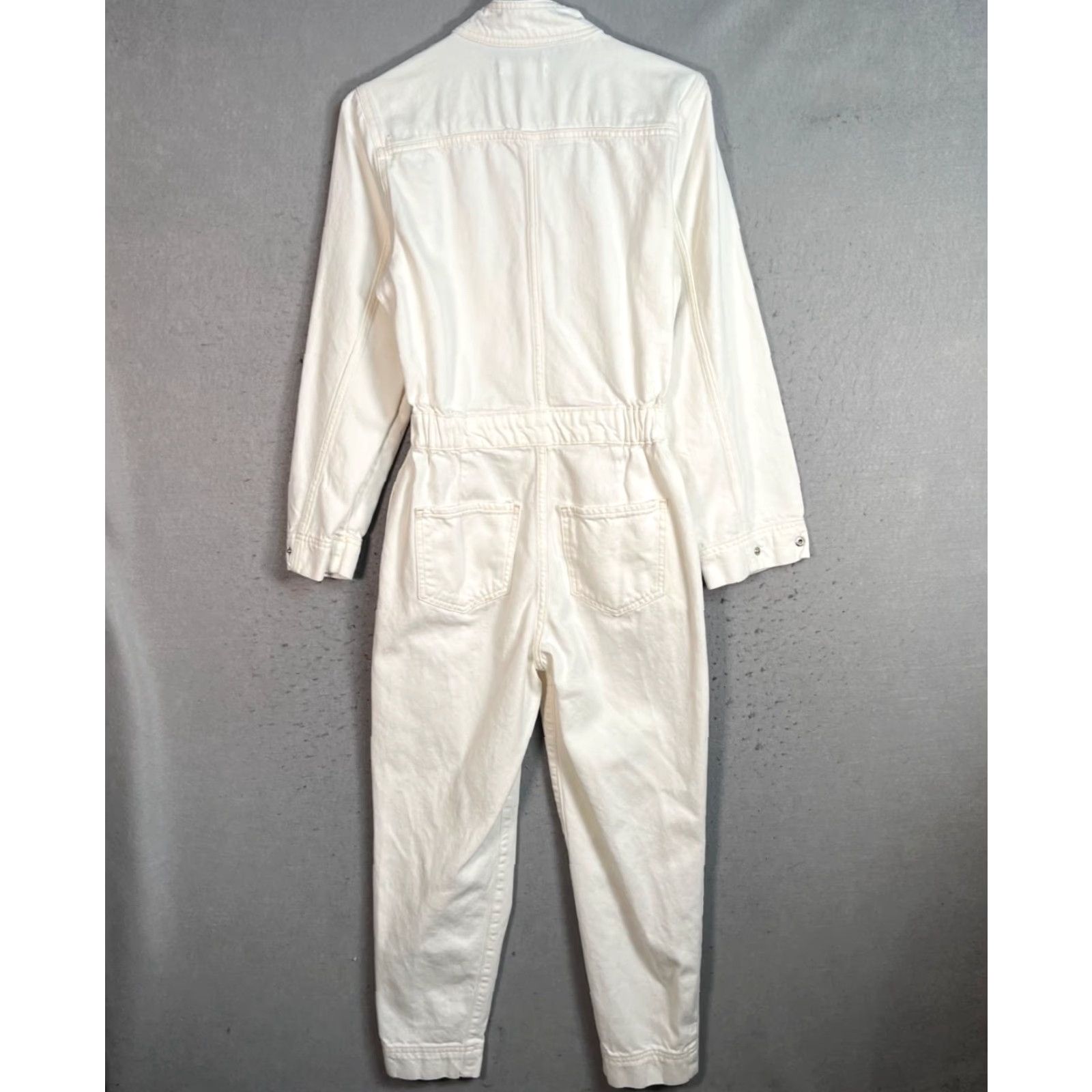 Mango Mango Jumpsuit Denim White 100% Cotton Elastic Waist Womens XS Regular Mature Size 26" / US 2 / IT 38 - 2 Thumbnail
