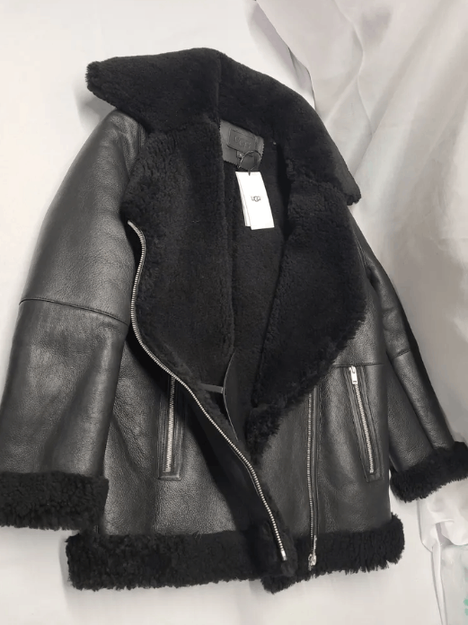 Ugg UGG ARRABELLA SHEARLING MOTO BLACK LEATHER JACKET WOMEN’S Size S / US 4 / IT 40 - 4 Thumbnail