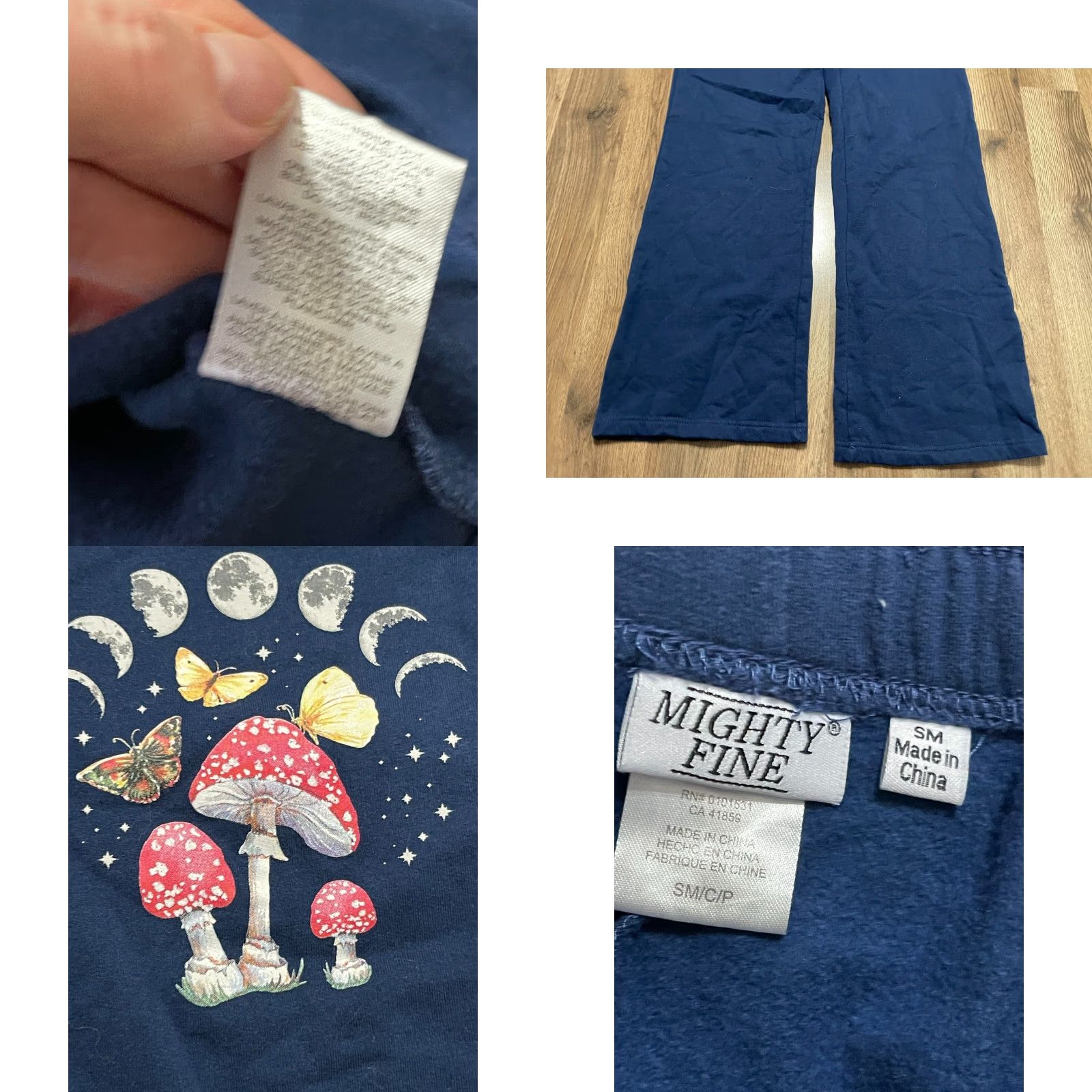Vintage Mighty Fine Outfit Sweatshirt+Pants, Women's SM, Blue, Butterfly Mushroom Moons, Outfit/Set, Modern, Fall/Spring/Summer, Womens Size S / US 4 / IT 40 - 9 Thumbnail
