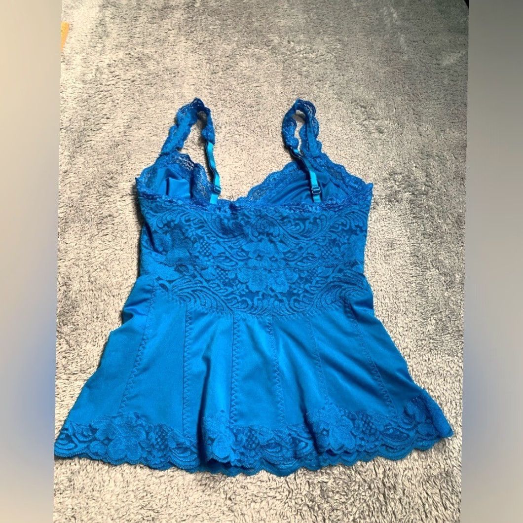 Vintage Frederick's of Hollywood Camisole Blue Lace Trim S Womens Small Size ONE SIZE - 6 Thumbnail
