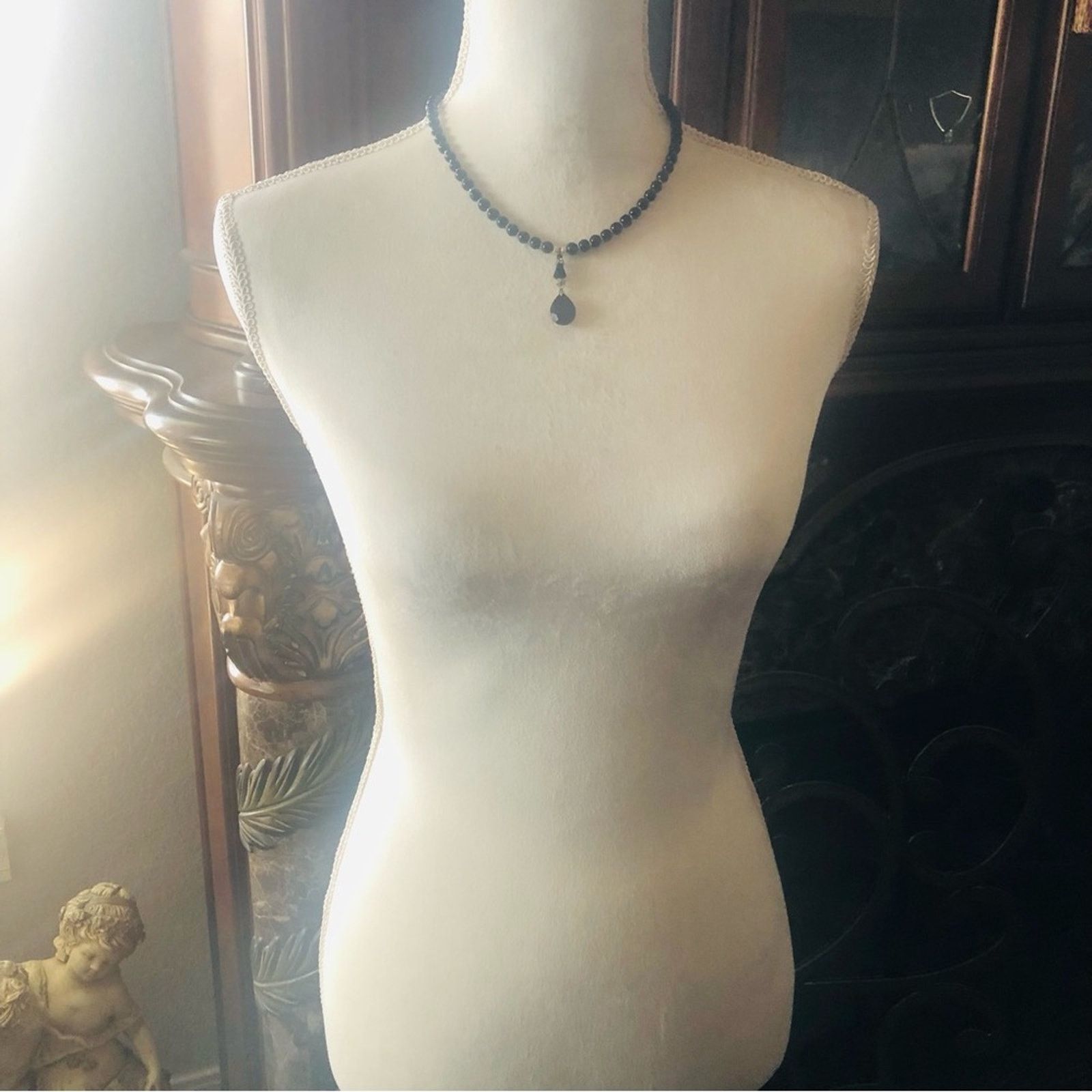 Handmade Handcrafted repurpose black crystal pendant Pearl necklac Size ONE SIZE - 6 Thumbnail