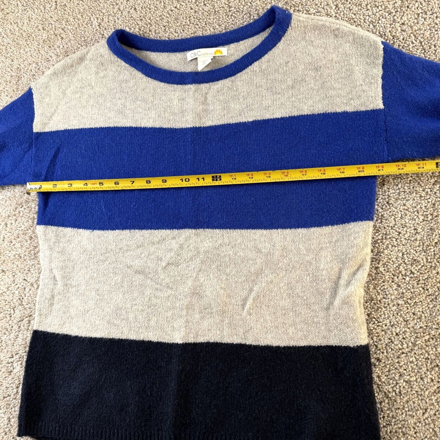 Vintage C&C California Sweater Womens Medium Blue Stripe Crew Neck Tight Knit Pullover Size M / US 6-8 / IT 42-44 - 7 Thumbnail