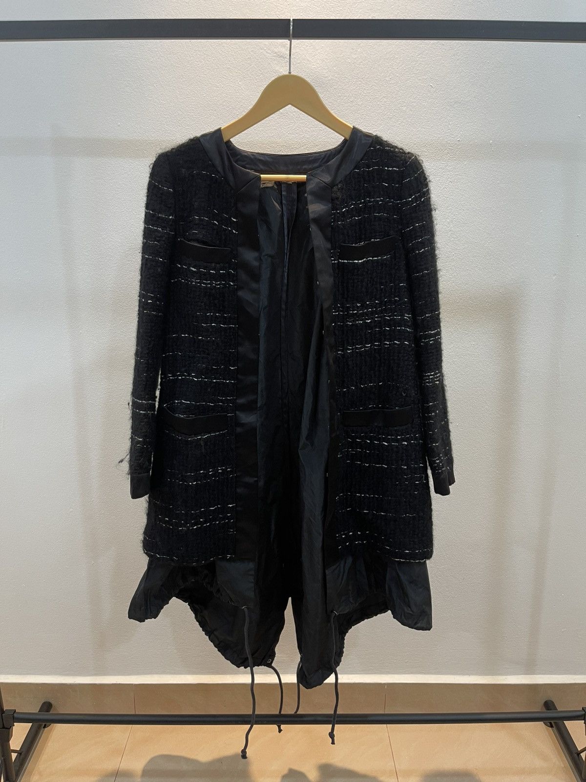 Sacai Sacai Coat Womens Small Black Wool Nylon Mixed Media Size S / US 4 / IT 40 - 5 Thumbnail