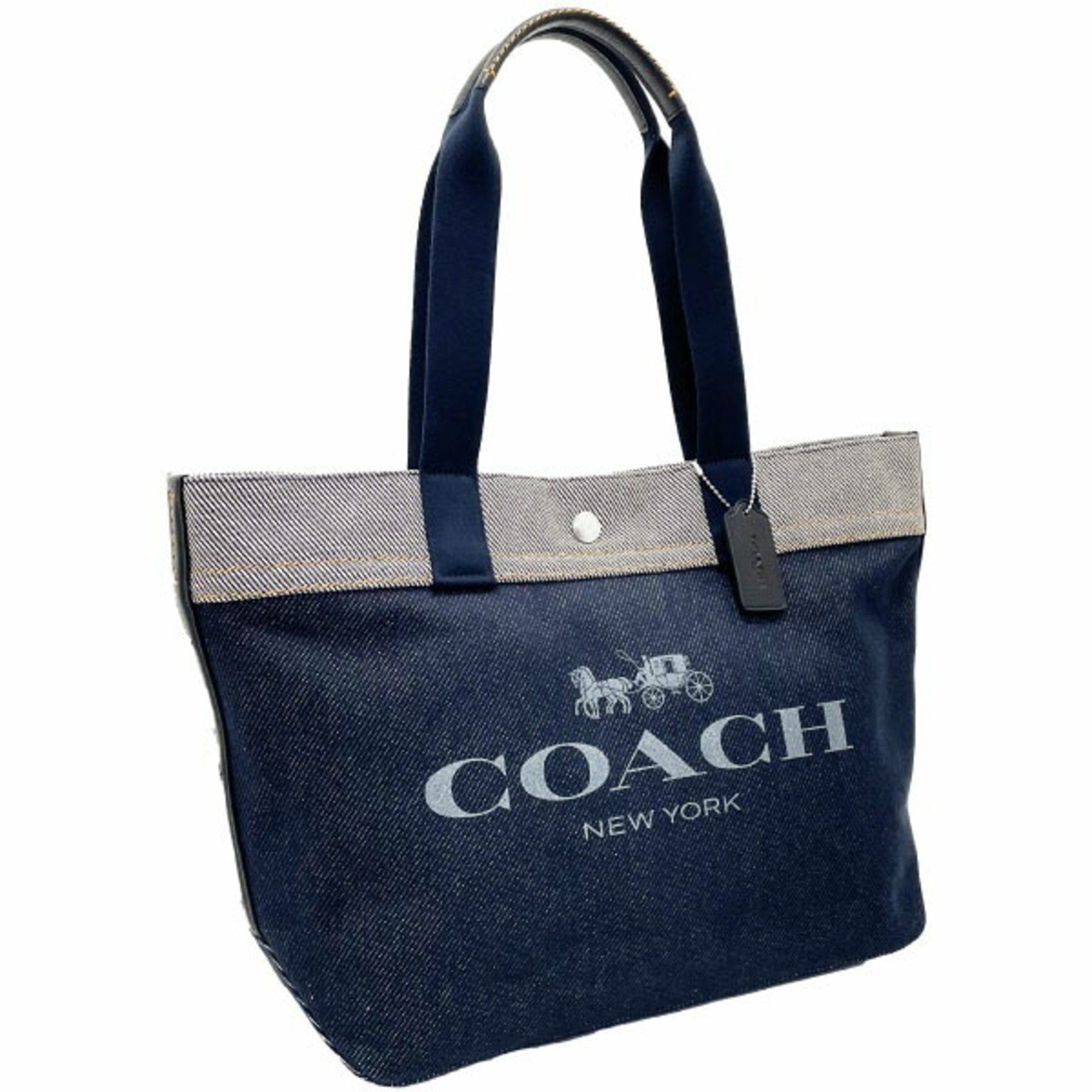 image of Coach Tote Bag Print Denim Canvas Washed F39904 Coach Horse And Carriage Handbag Shoulder Outlet Mm