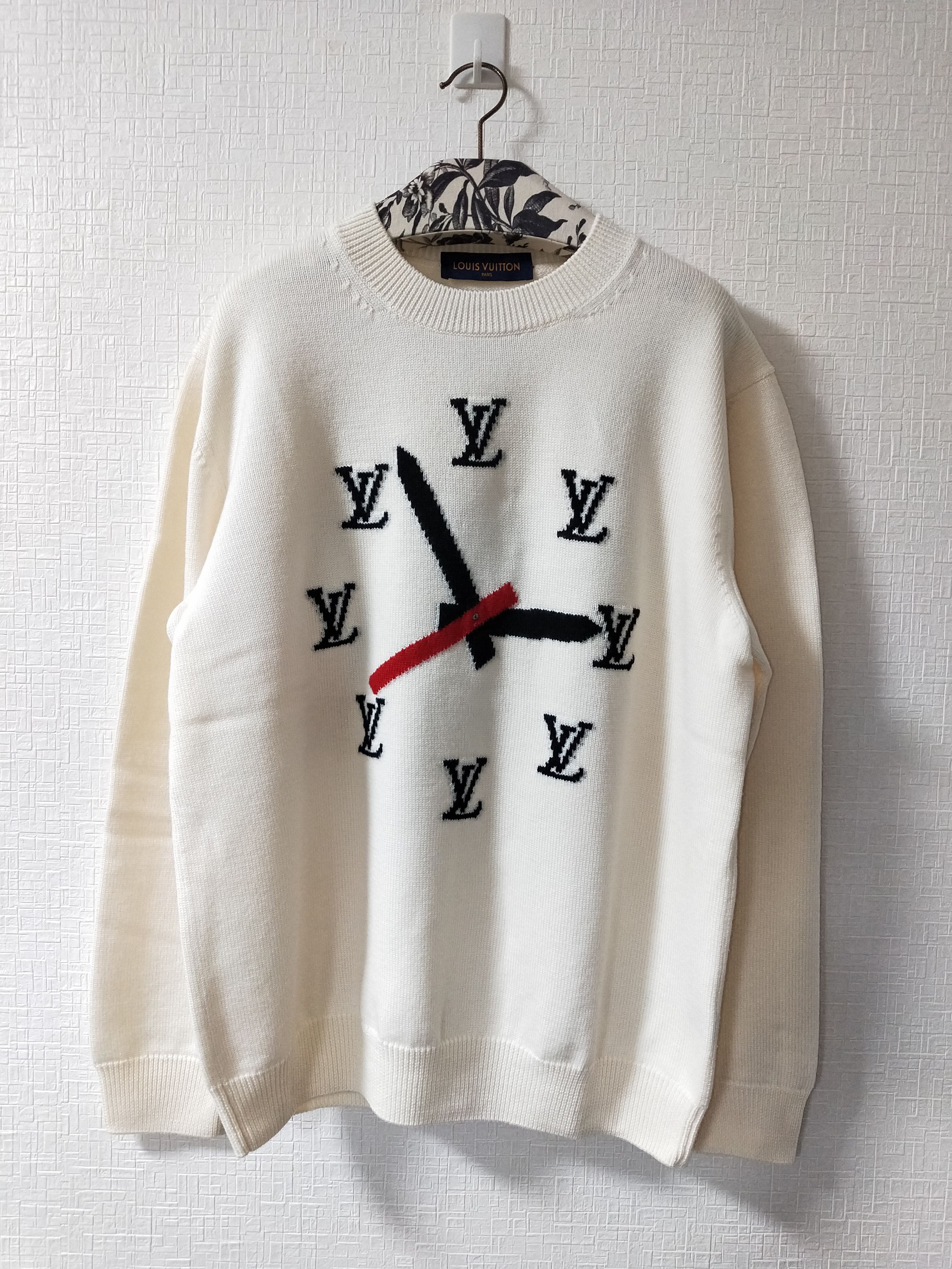 image of Louis Vuitton Wool Intarsia Clock Sweater in White, Men's (Size Large)