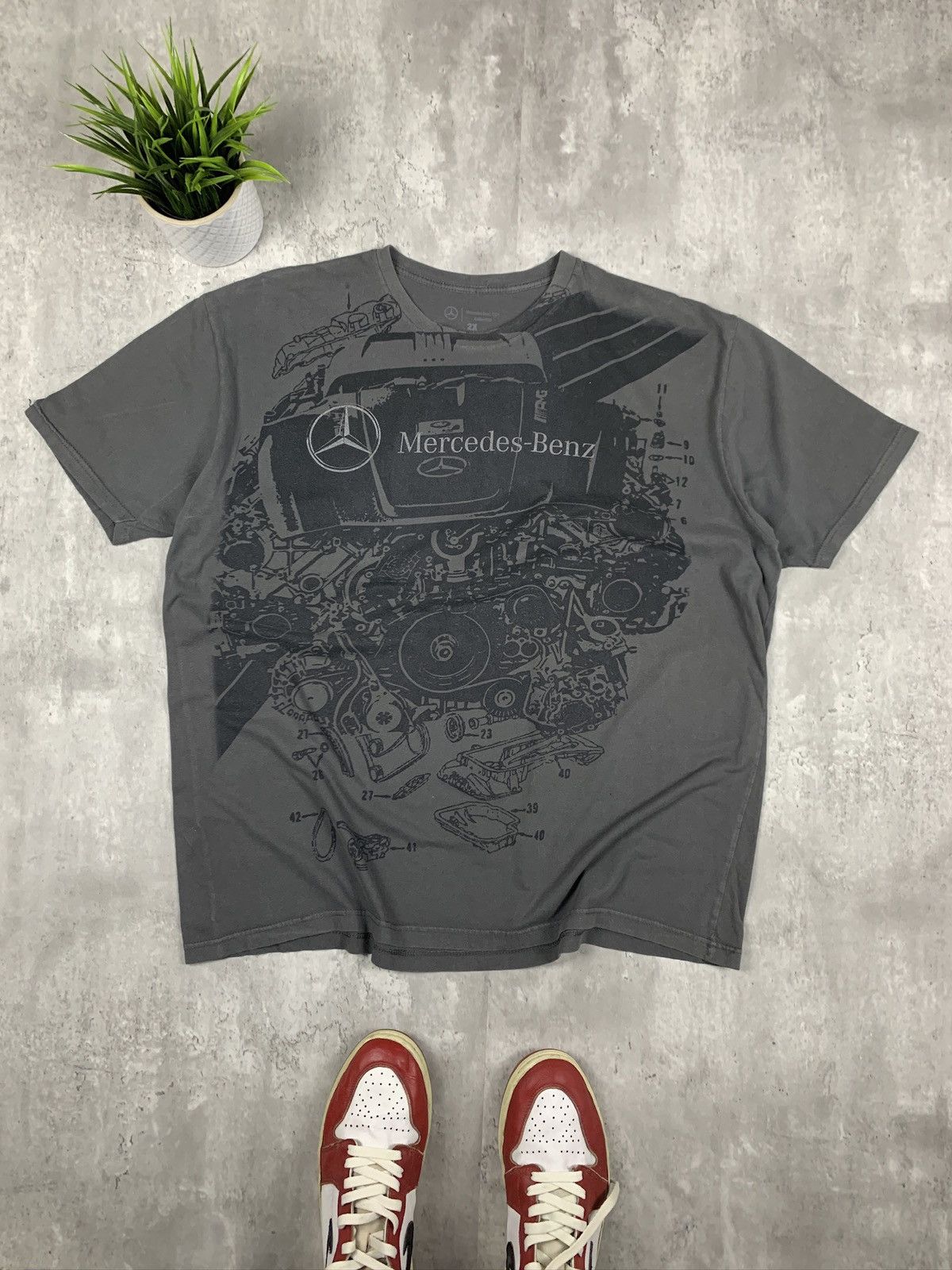 Mercedes-Benz × Vintage Mercedes Benz All Over Print Tshirt Grey Black Size US XXL / EU 58 / 5 - 1 Thumbnail