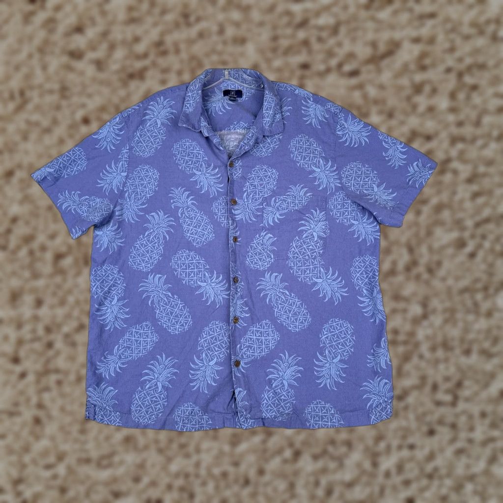George George Shirt Mens XL Blue Hawaiian Linen Blend Button Up Size US XL / EU 56 / 4 - 1 Thumbnail